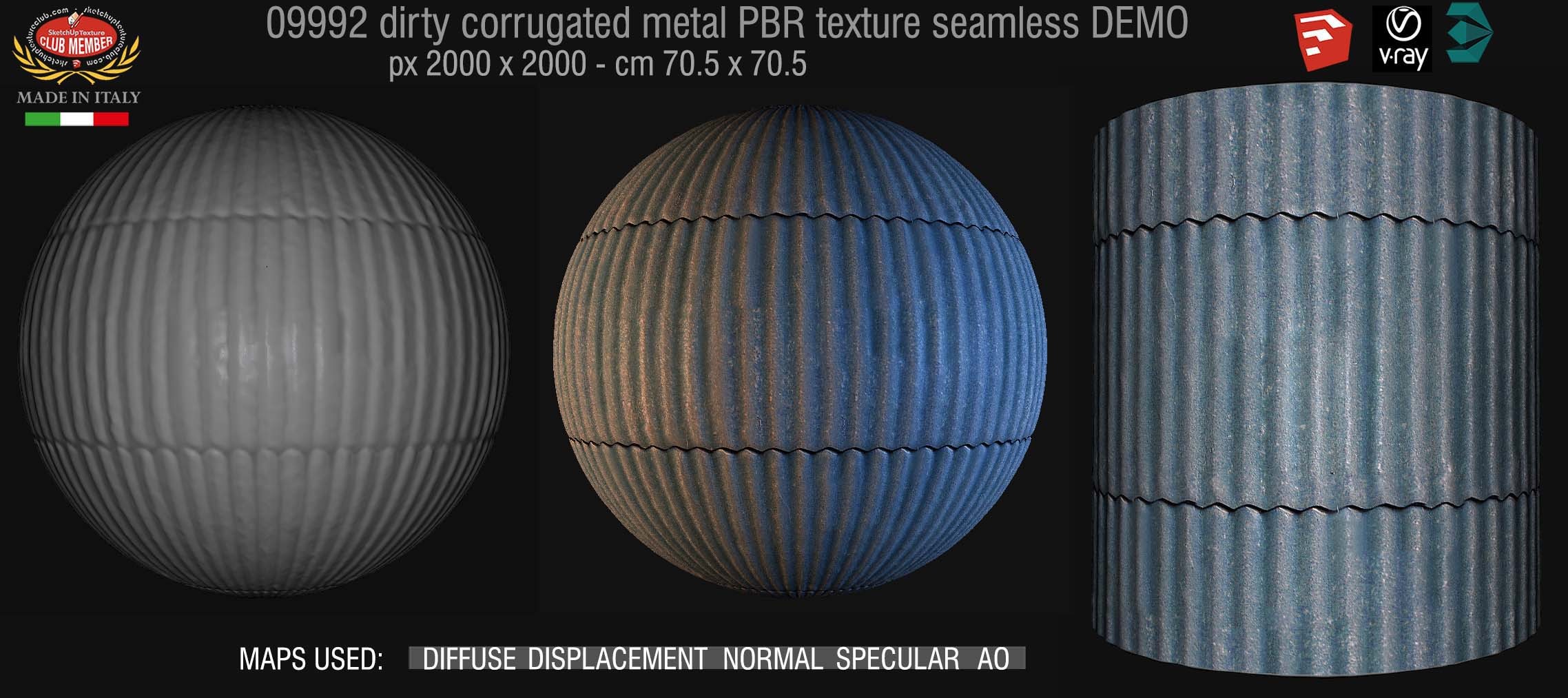 09992 Dirty corrugated metal PBR texture seamless DEMO