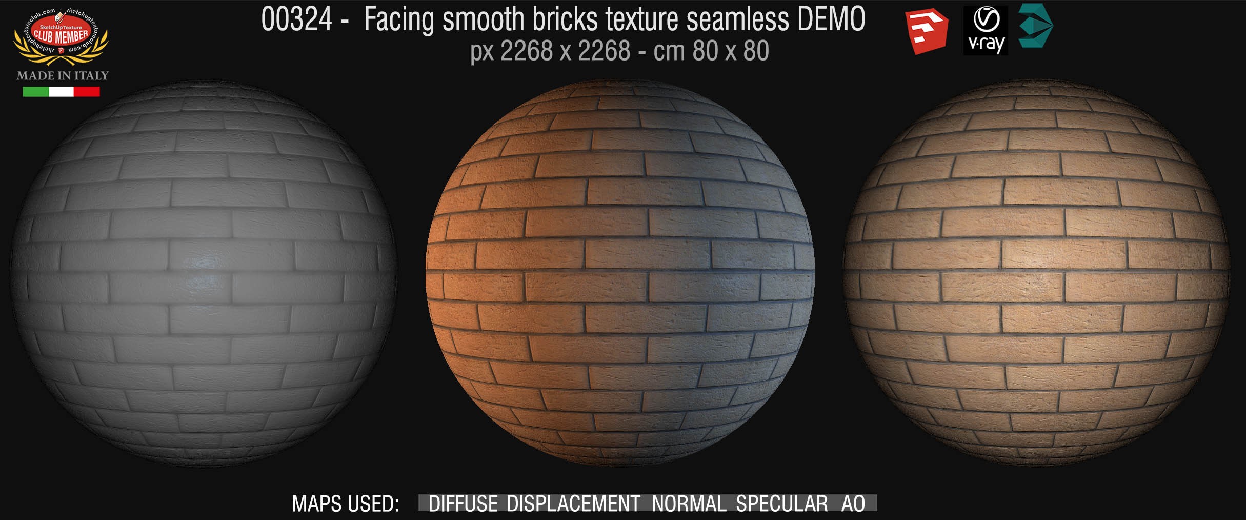 00324 Facing smooth bricks texture seamless + maps DEMO