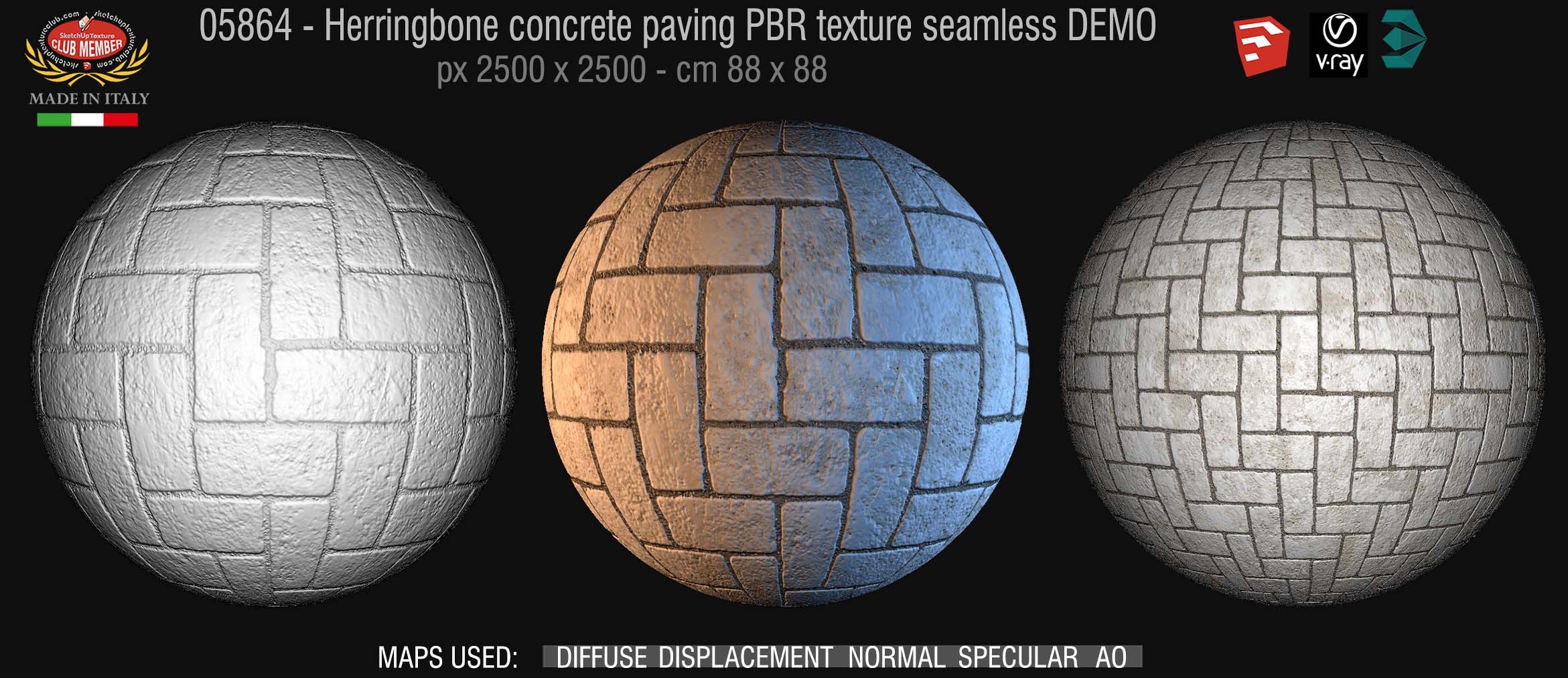 05864 Herringbone concrete paving PBR texture seamless DEMO