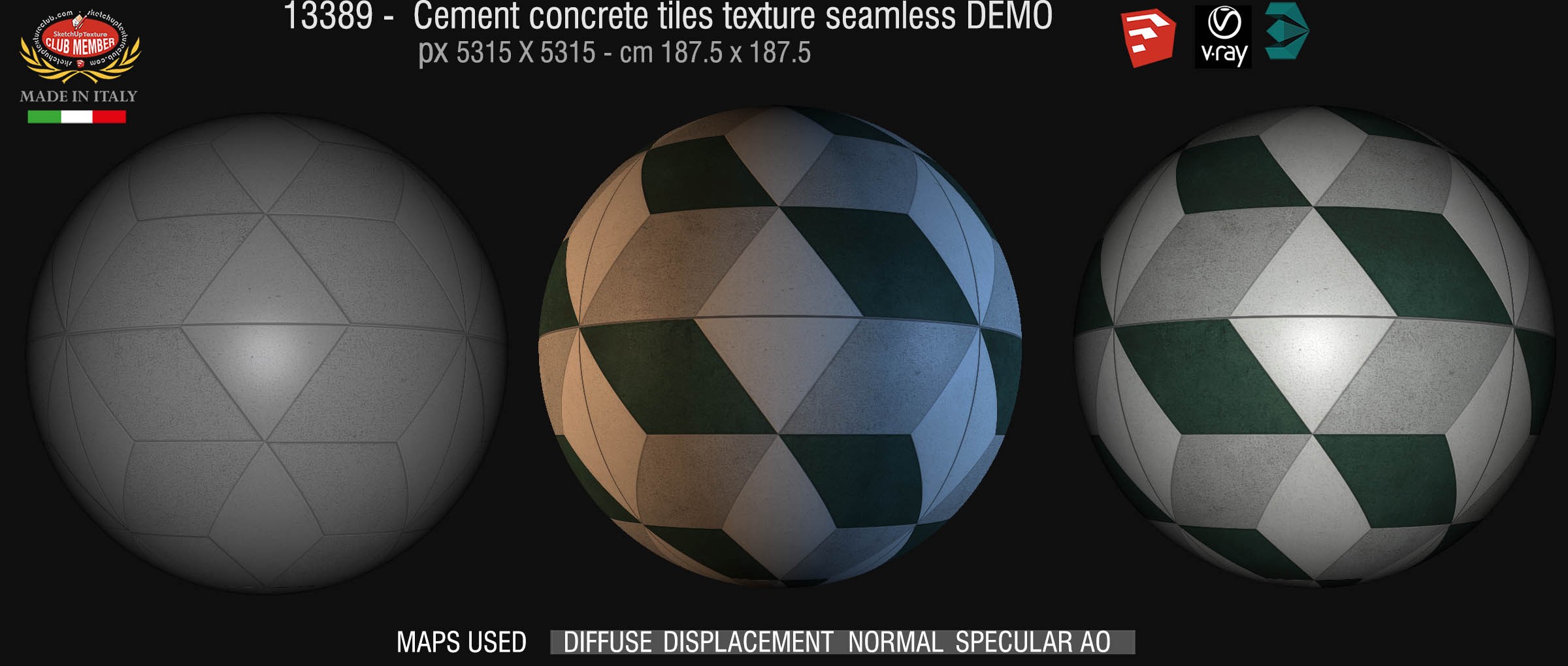 13389 Cement concrete tile texture seamless + maps DEMO