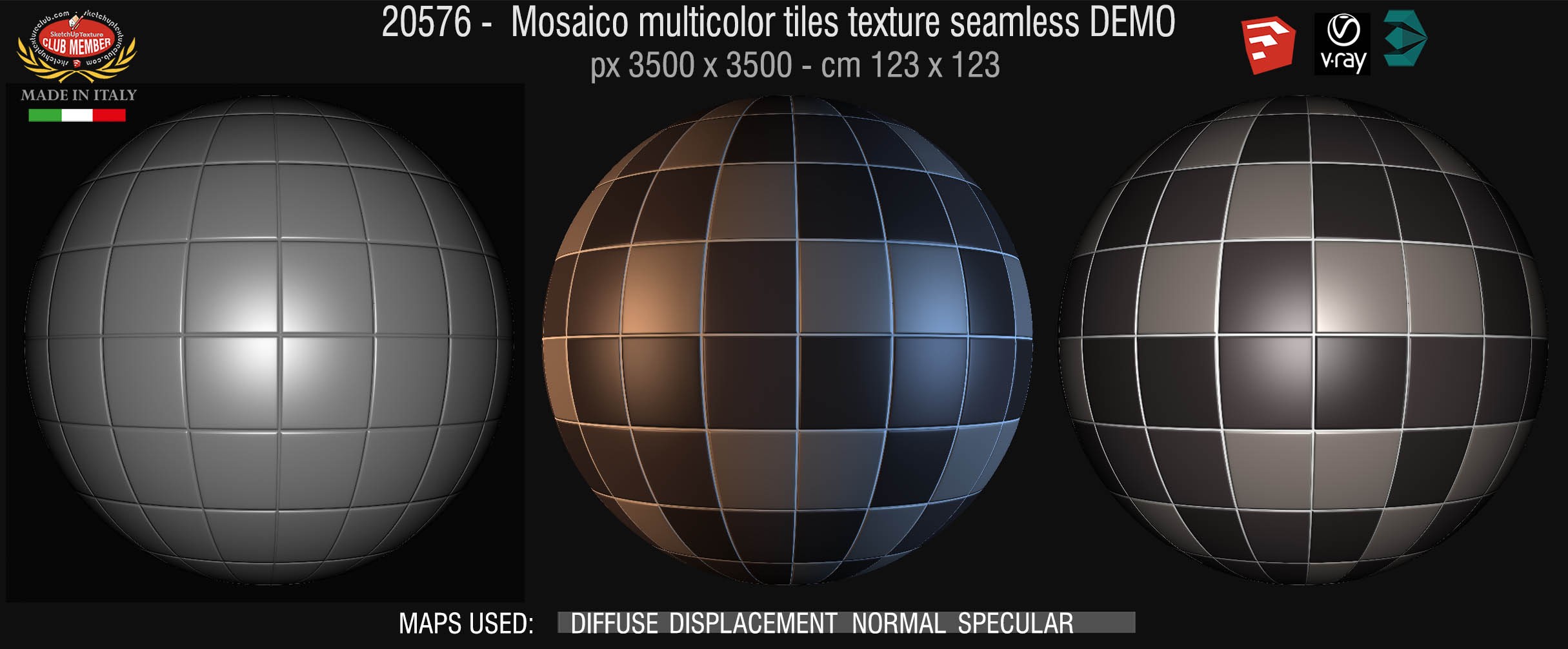 20576 Mosaic multicolor tiles texture + maps DEMO