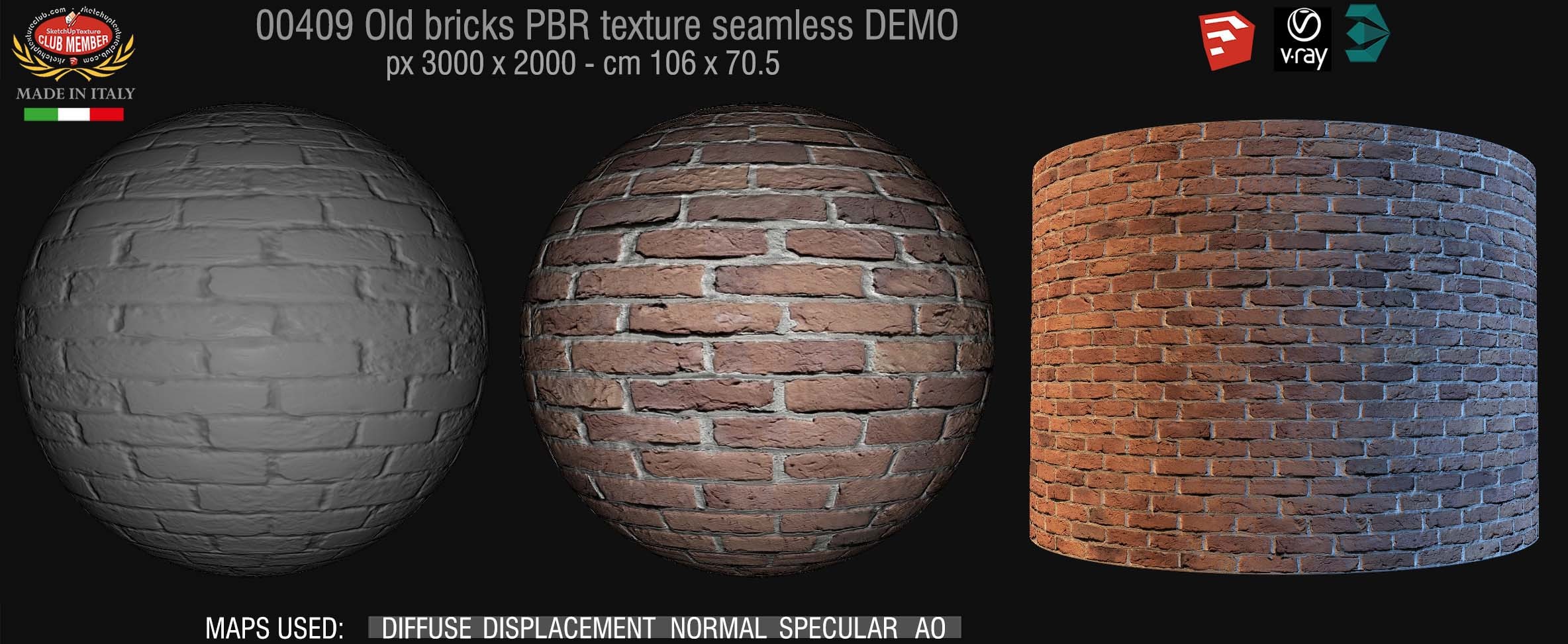 00409 Old bricks PBR texture seamless DEMO