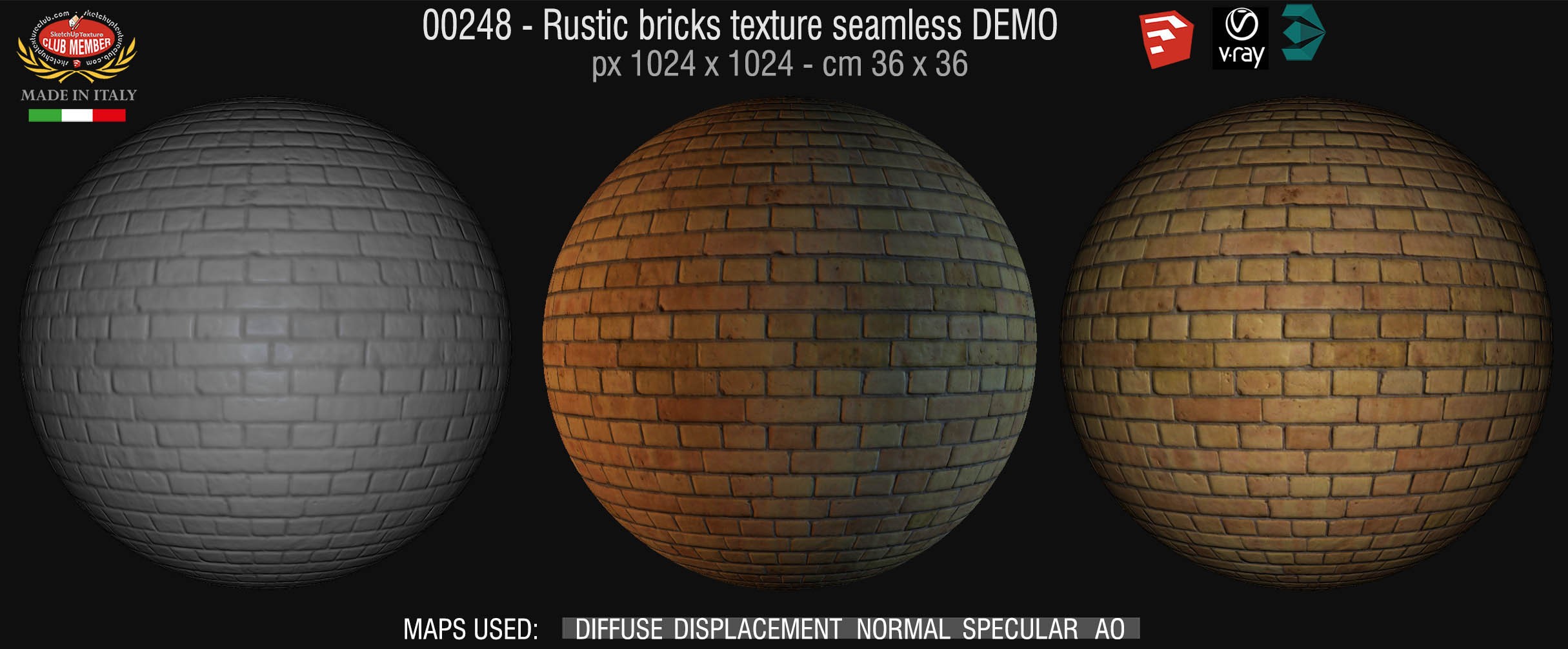 00248 Rustic bricks texture seamless + maps DEMO