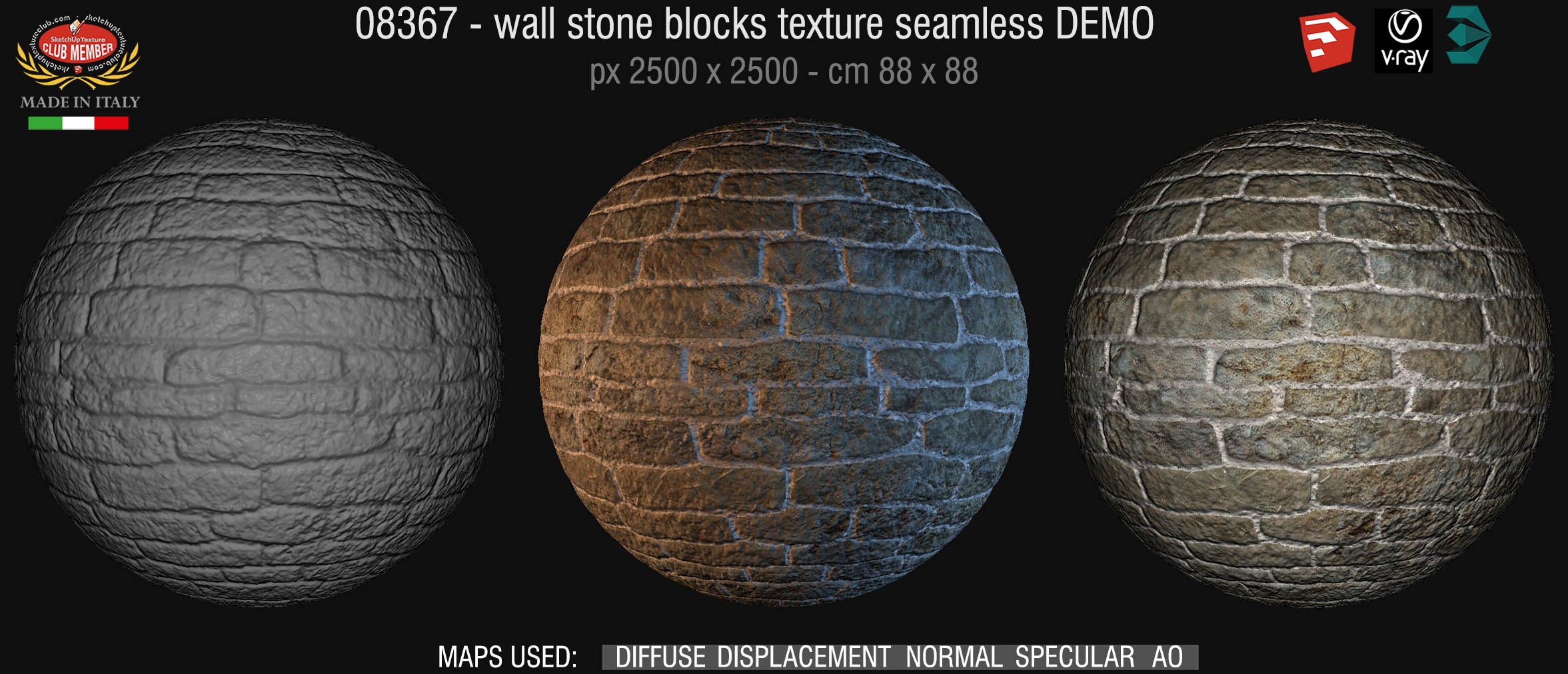 08367 HR Wall stone with regular blocks texture + maps DEMO
