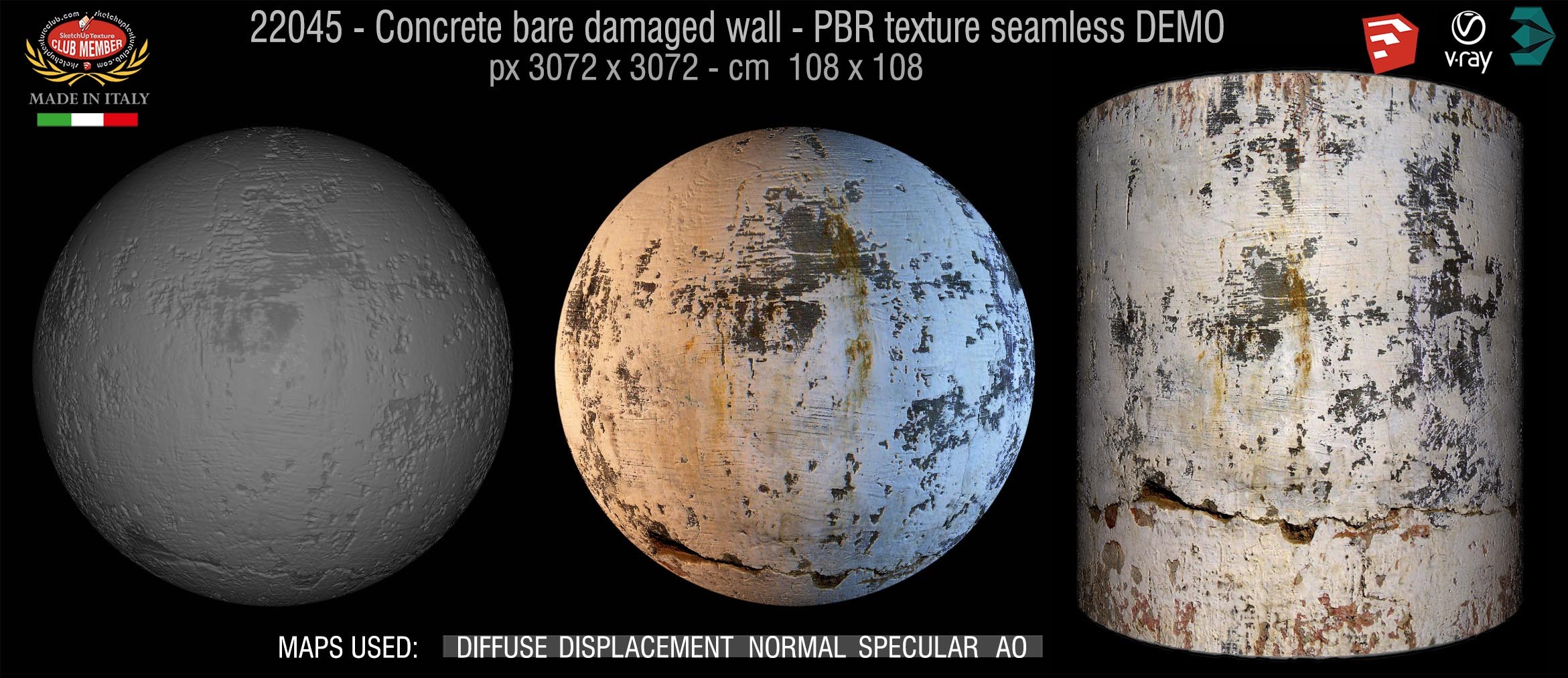 22045 Concrete bare damaged wall PBR texture seamless DEMO