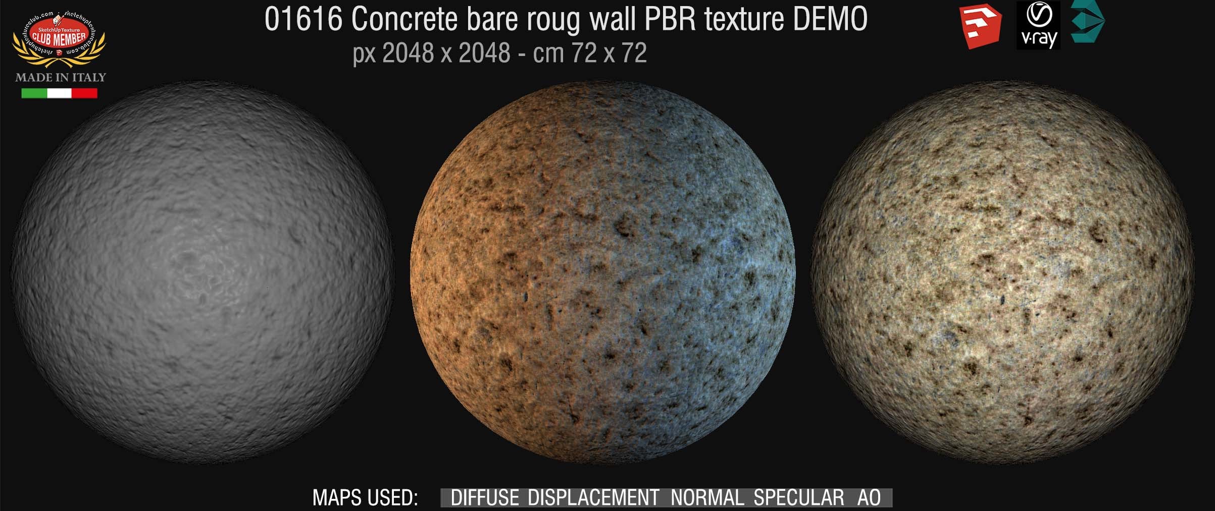 01616 Concrete bare rough wall PBR texture seamless DEMO