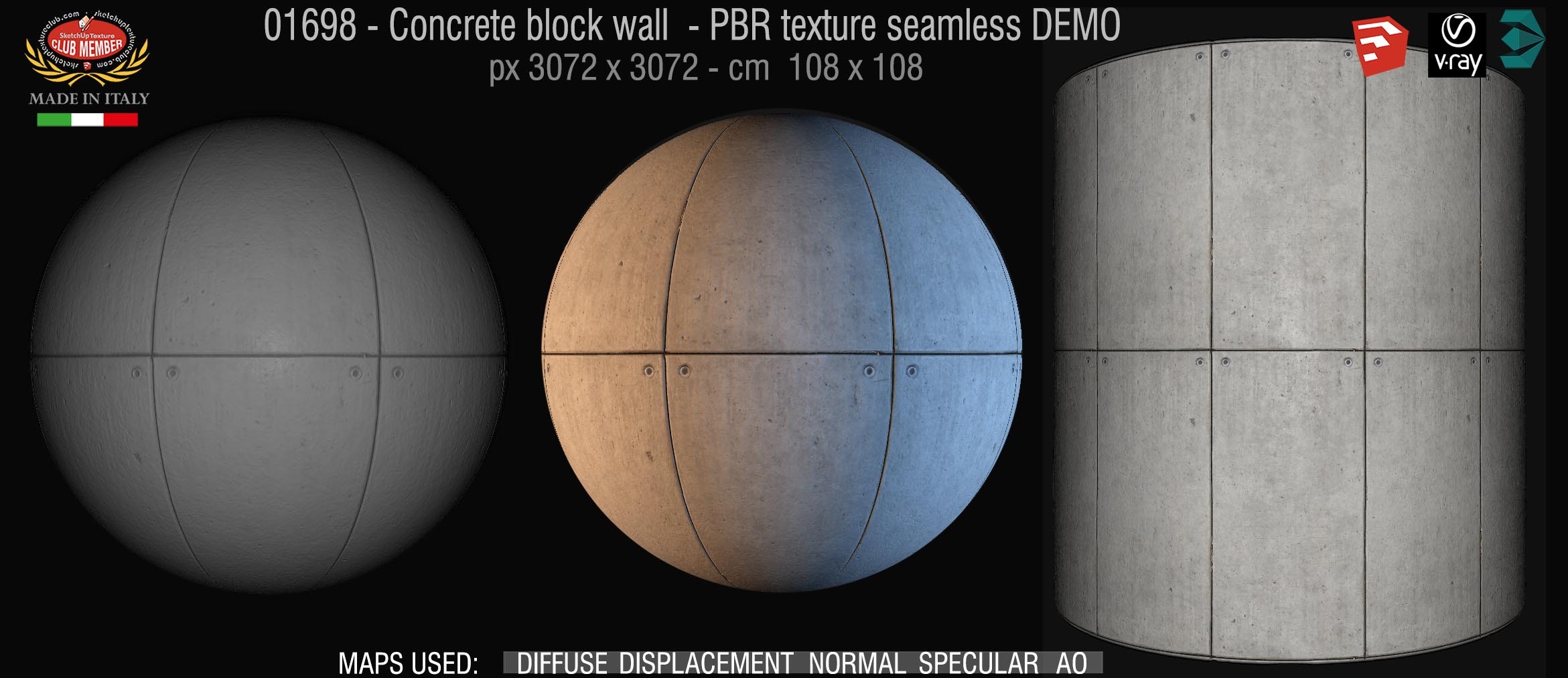 01698  Concrete block wall PBR texture seamless DEMO