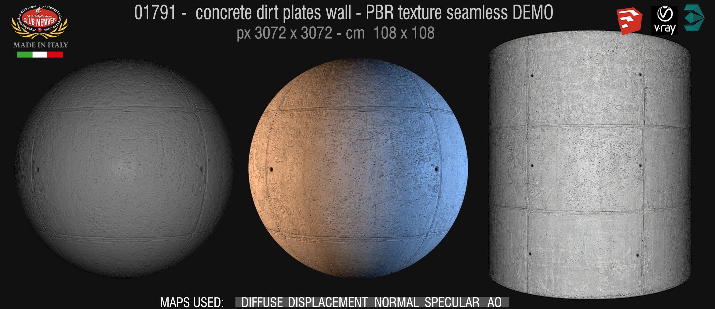 01791 concrete dirt plates wall PBR texture seamless DEMO