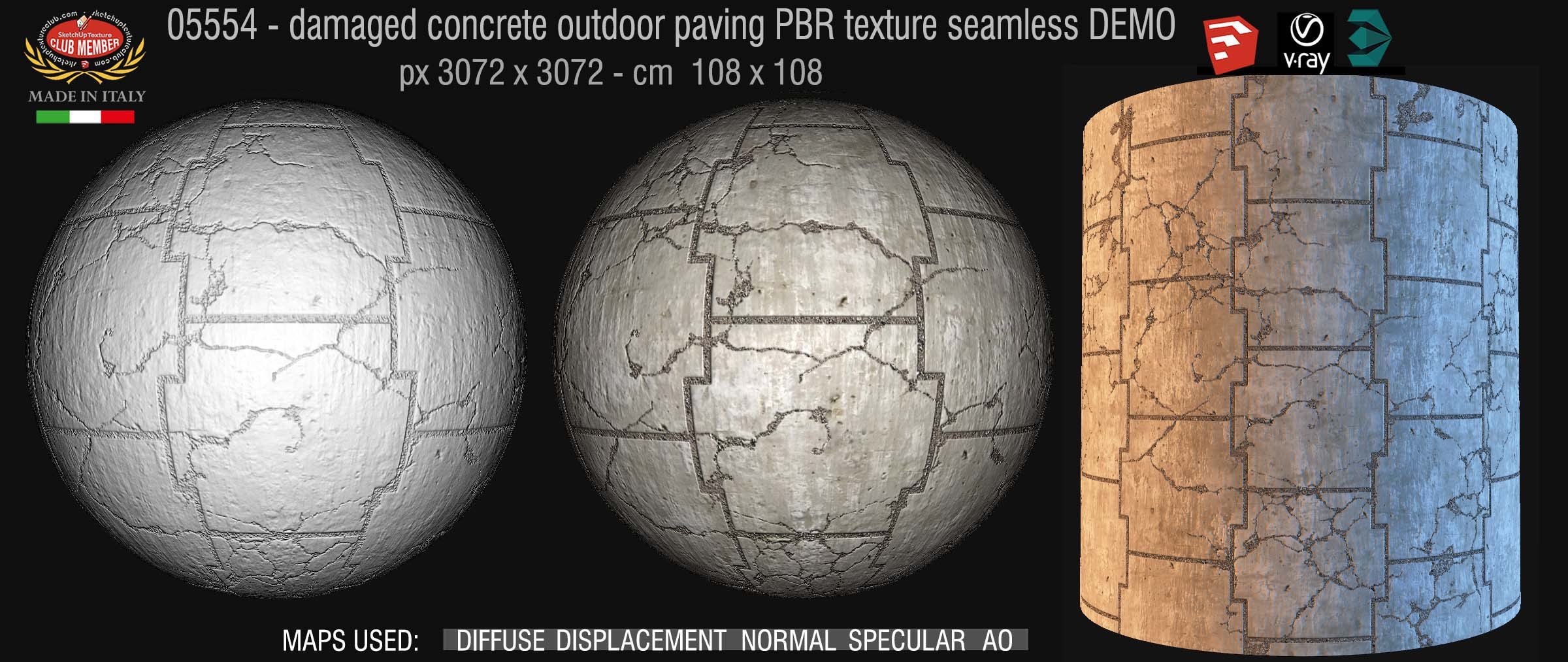 05554 Damaged concrete outdoor paving PBR texture seamless DEMO
