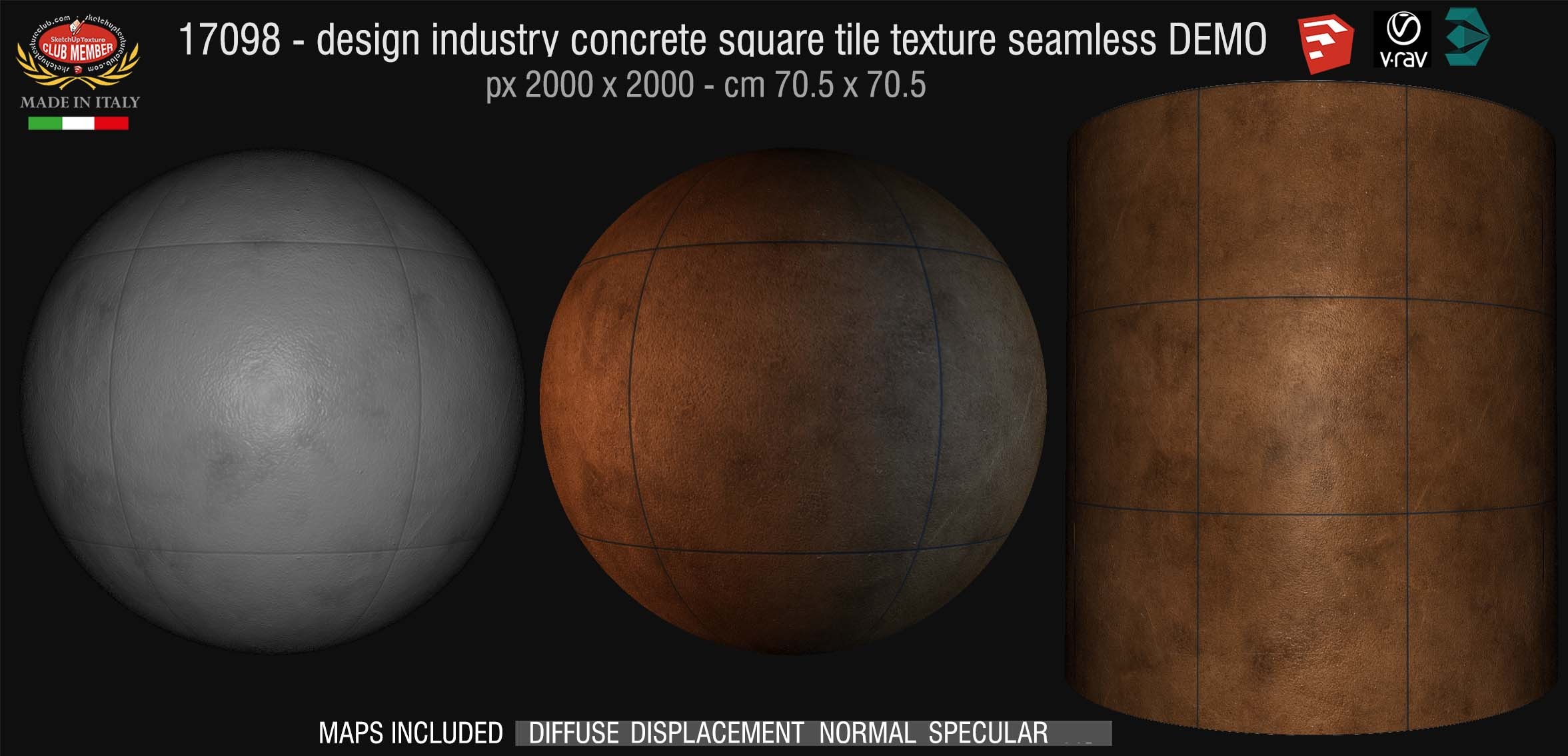 17098 HR Design industry concrete square tile texture seamless + maps DEMO