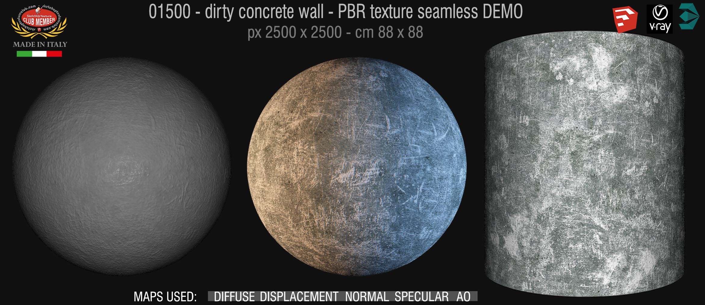 01500 Concrete bare dirty wall PBR texture seamless DEMO