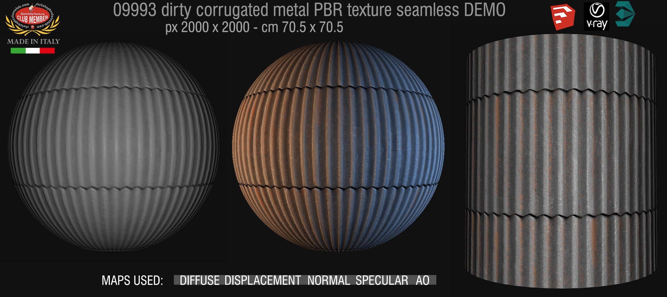 09993 Dirty corrugated metal PBR texture seamless DEMO