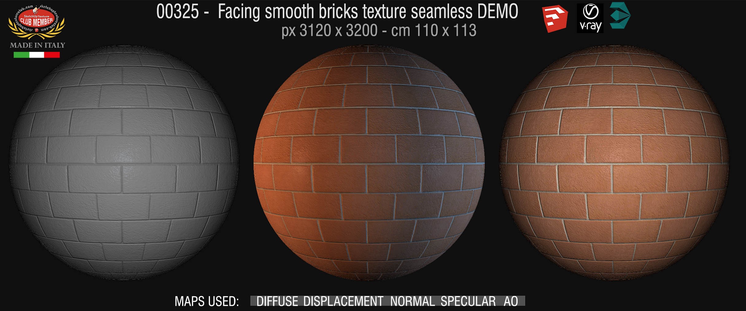 00325 Facing smooth bricks texture seamless + maps DEMO