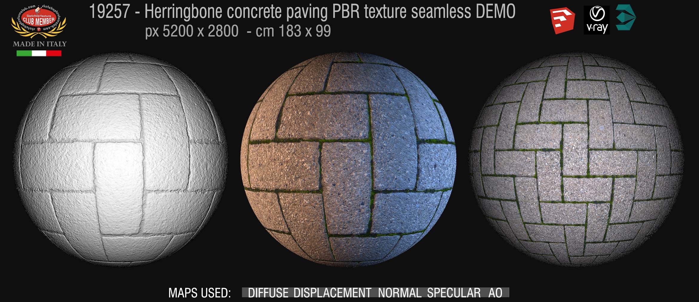 19257 Herringbone concrete paving PBR texture seamless DEMO