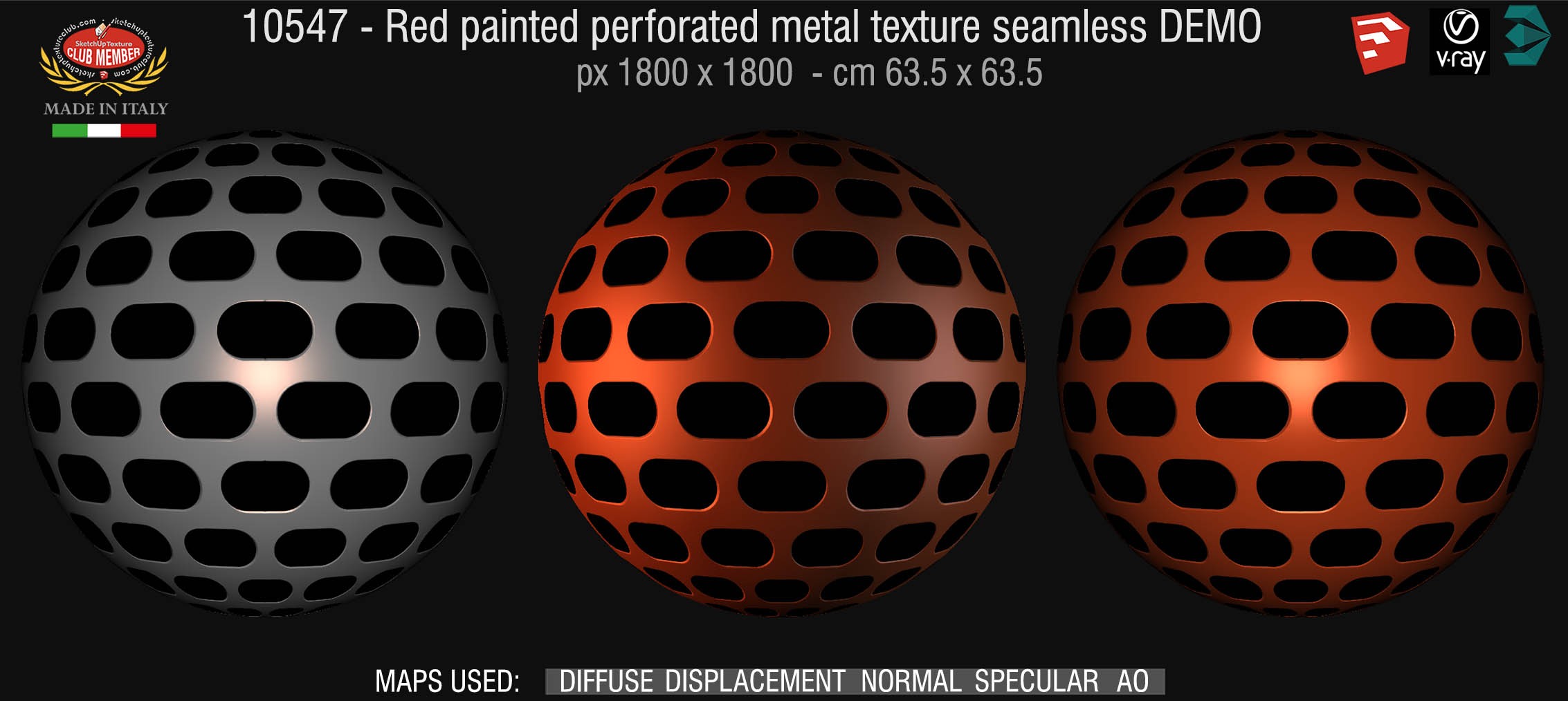 10547 HR Red painted perforate metal texture seamless  + maps DEMO