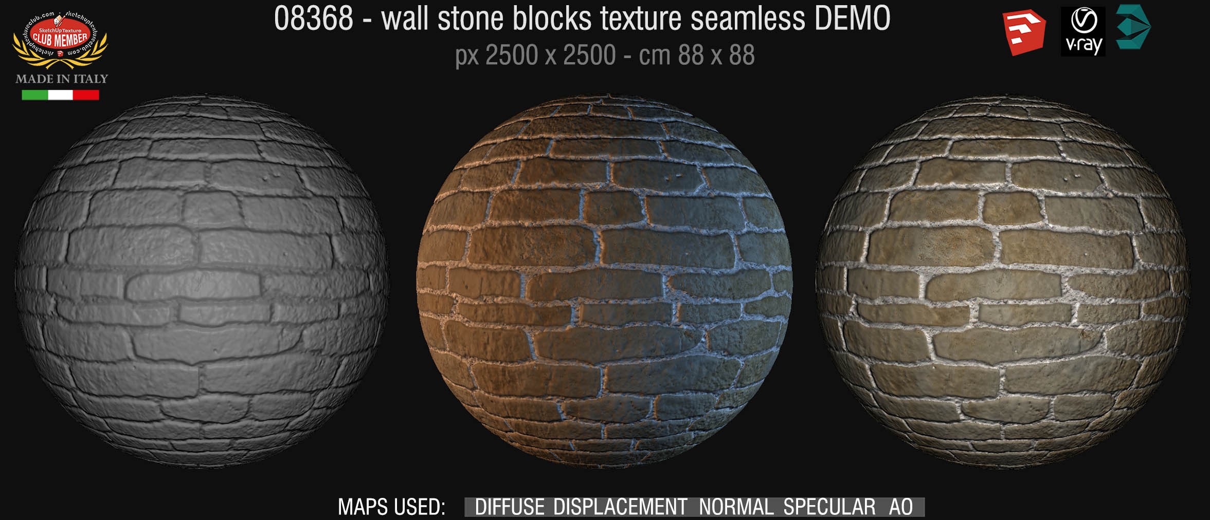 08368 HR Wall stone with regular blocks texture + maps DEMO