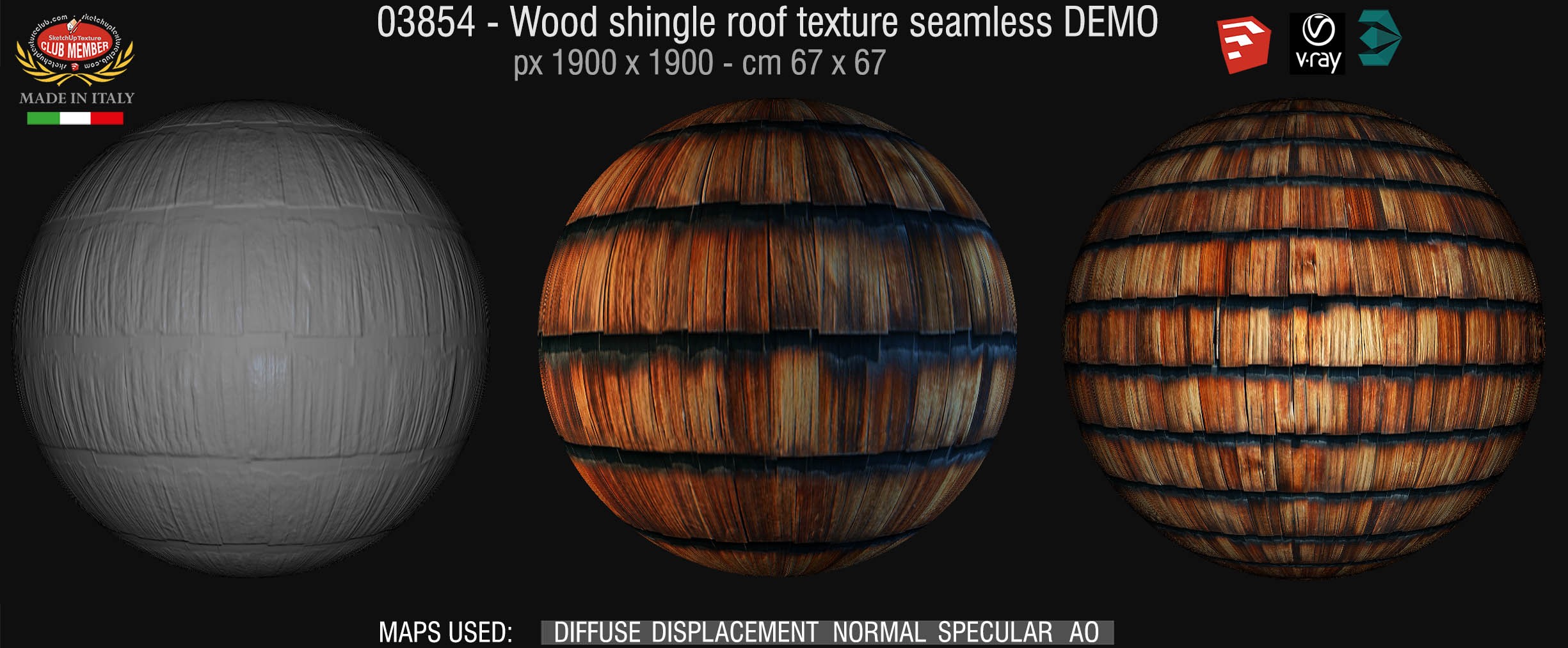 03854 Wood shingle roof texture seamless + maps DEMO