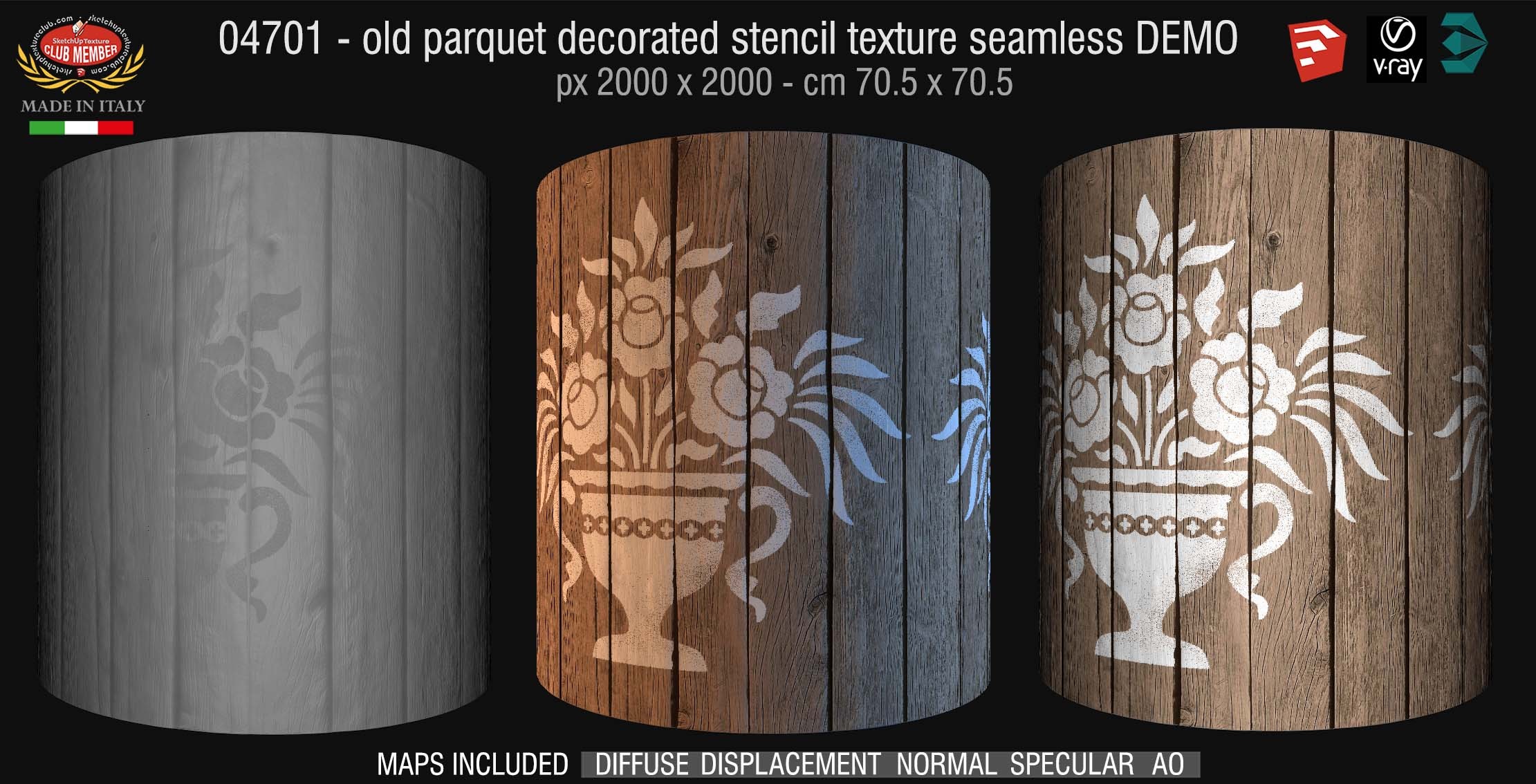 04701 HR Parquet decorated stencil texture seamless + maps DEMO