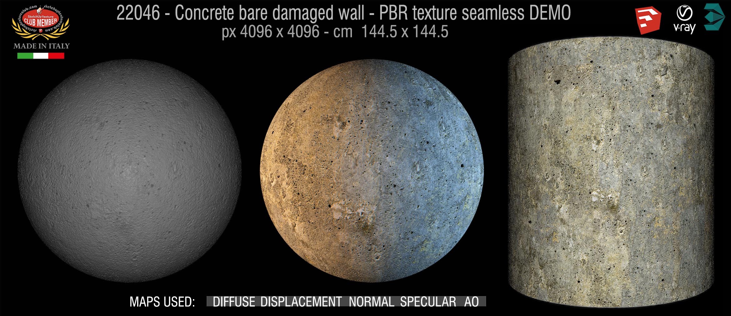 22046 Concrete bare damaged wall PBR texture seamless DEMO