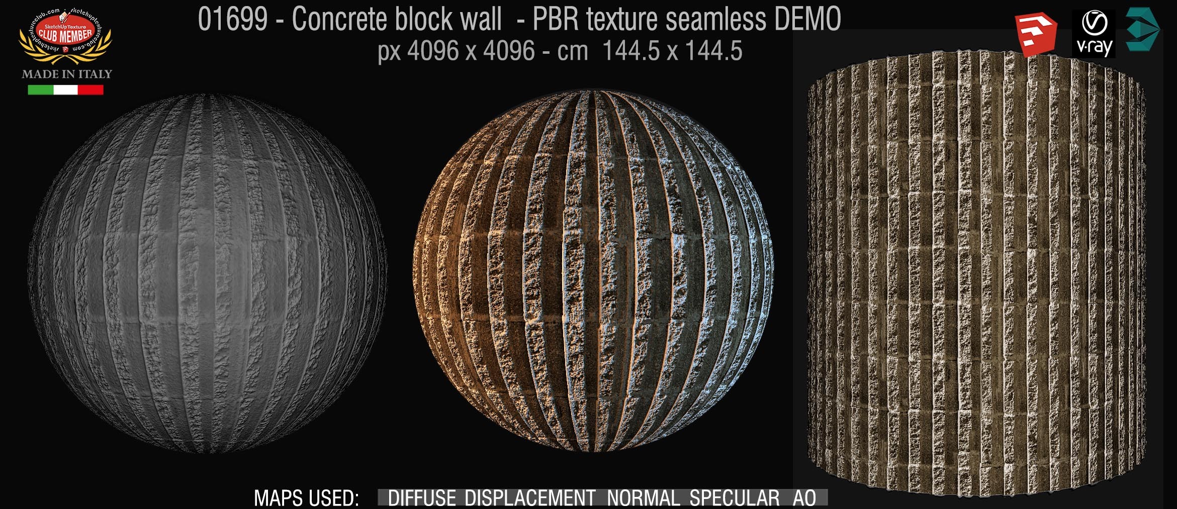 01699  Concrete block wall PBR texture seamless DEMO