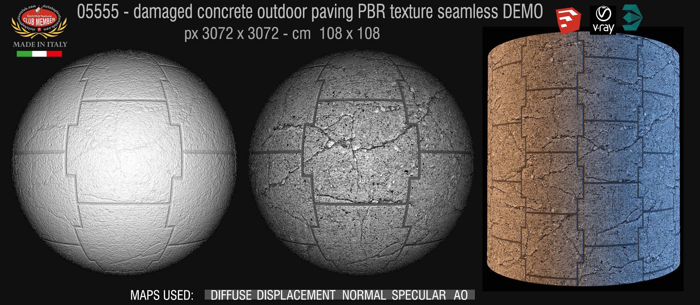 05555 Damaged concrete outdoor paving PBR texture seamless DEMO