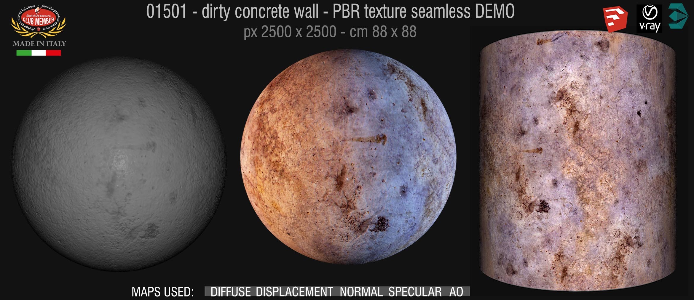 01501 Concrete bare dirty wall PBR texture seamless DEMO