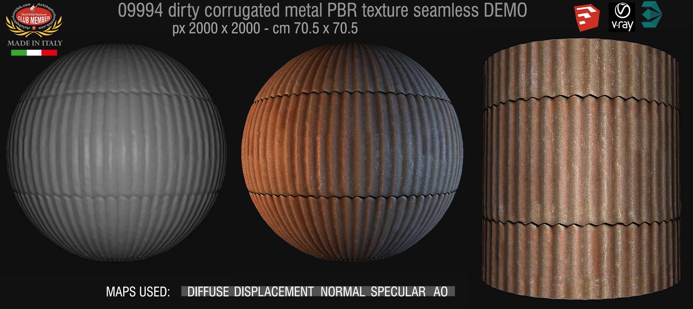 09994 Dirty corrugated metal PBR texture seamless DEMO