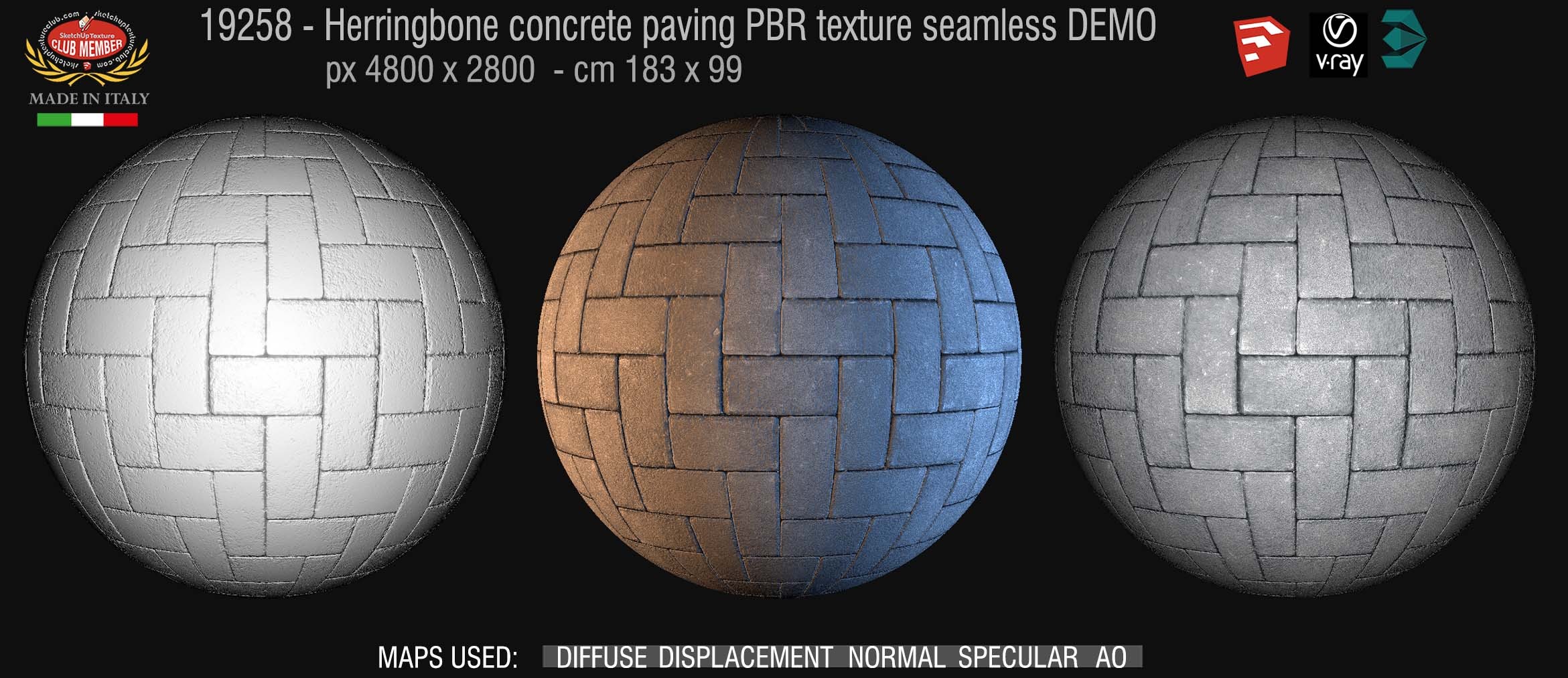 19258 Herringbone concrete paving PBR texture seamless DEMO