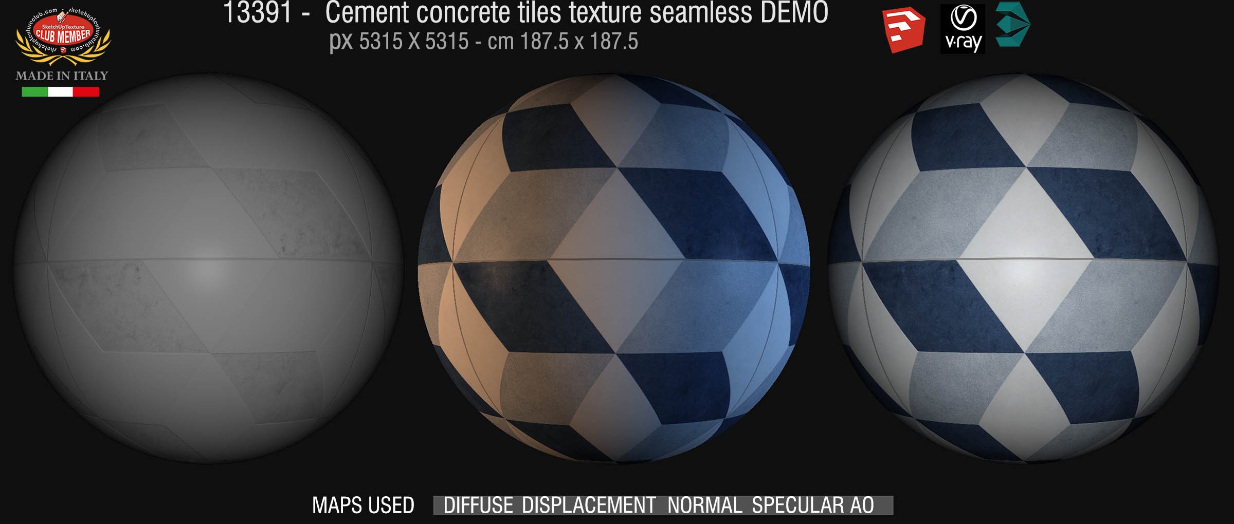 13391 Cement concrete tile texture seamless + maps DEMO