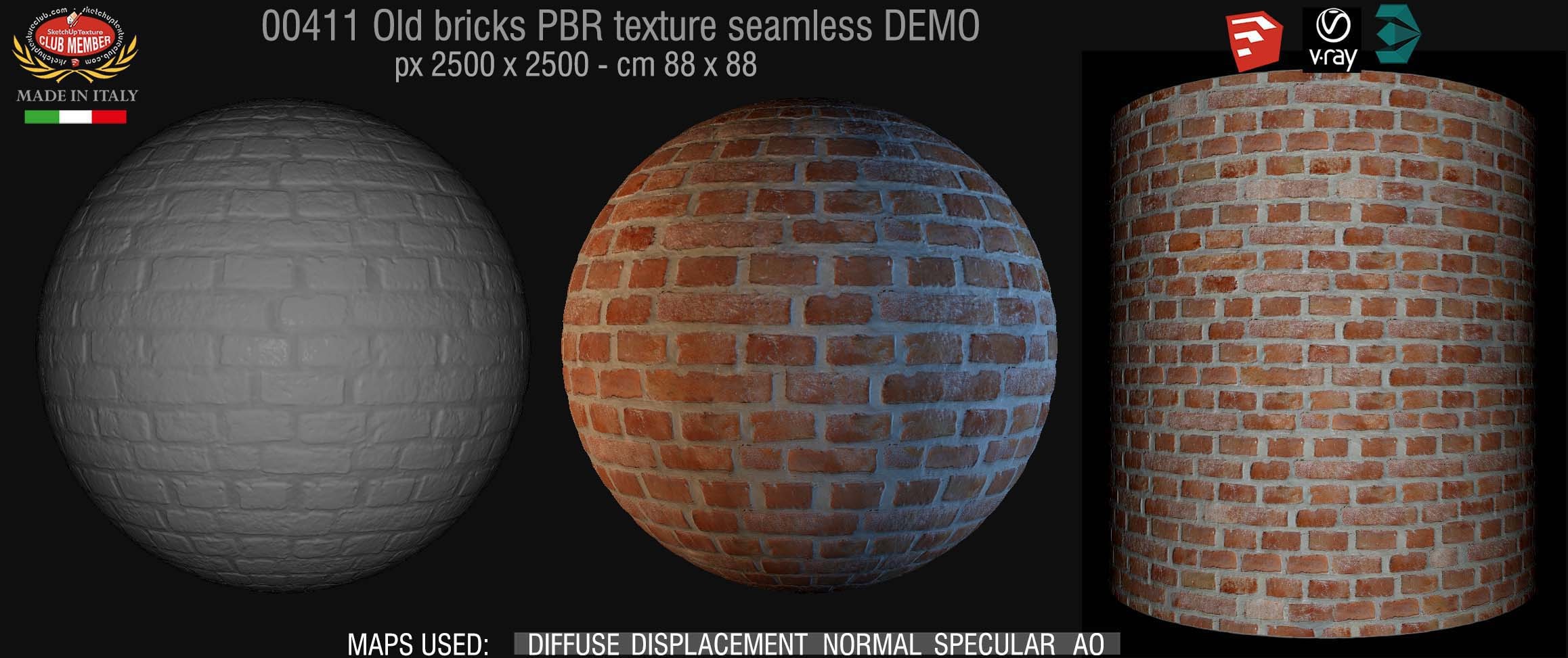 00411 Old bricks PBR texture seamless DEMO