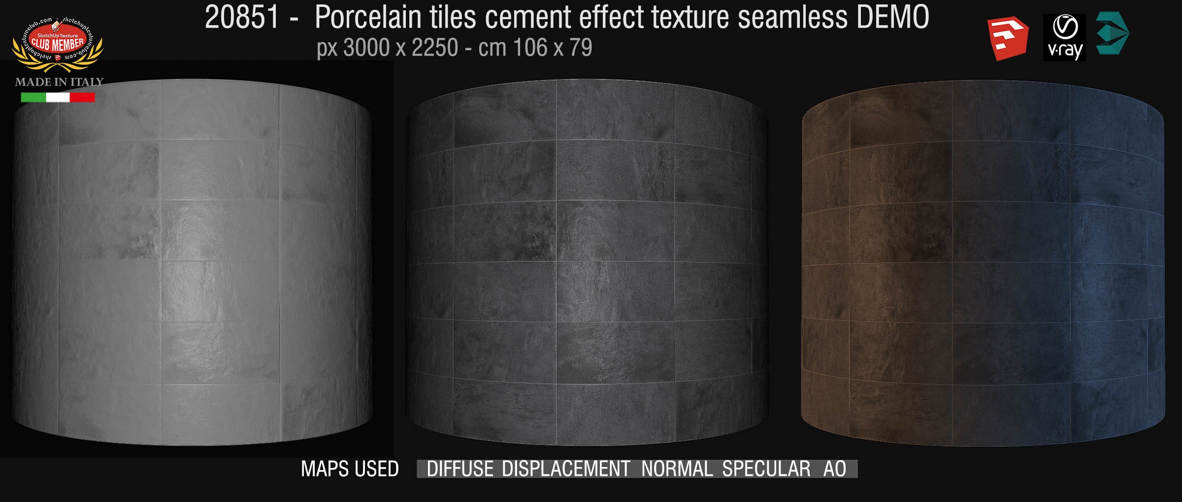 20851 HR Porcelain tiles cement effect texture seamless + maps DEMO