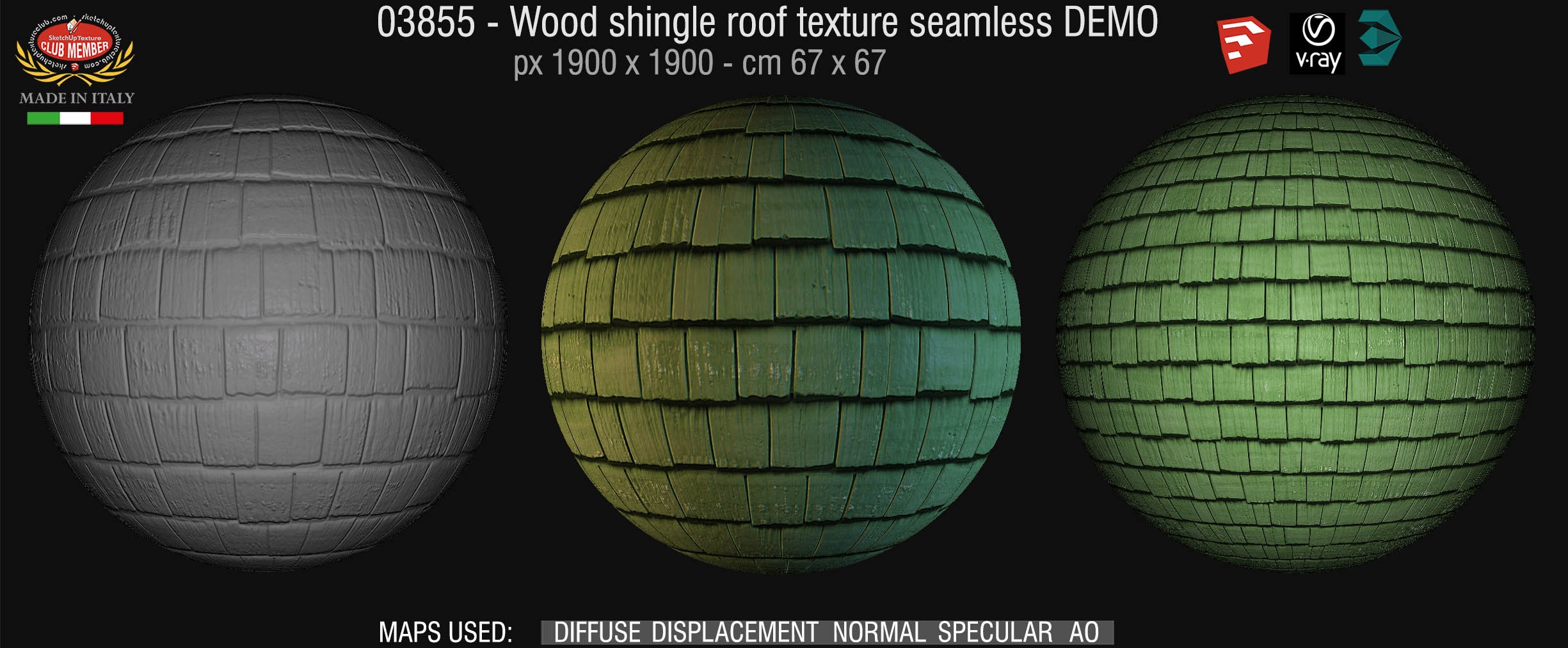 03855 Wood shingle roof texture seamless + maps DEMO