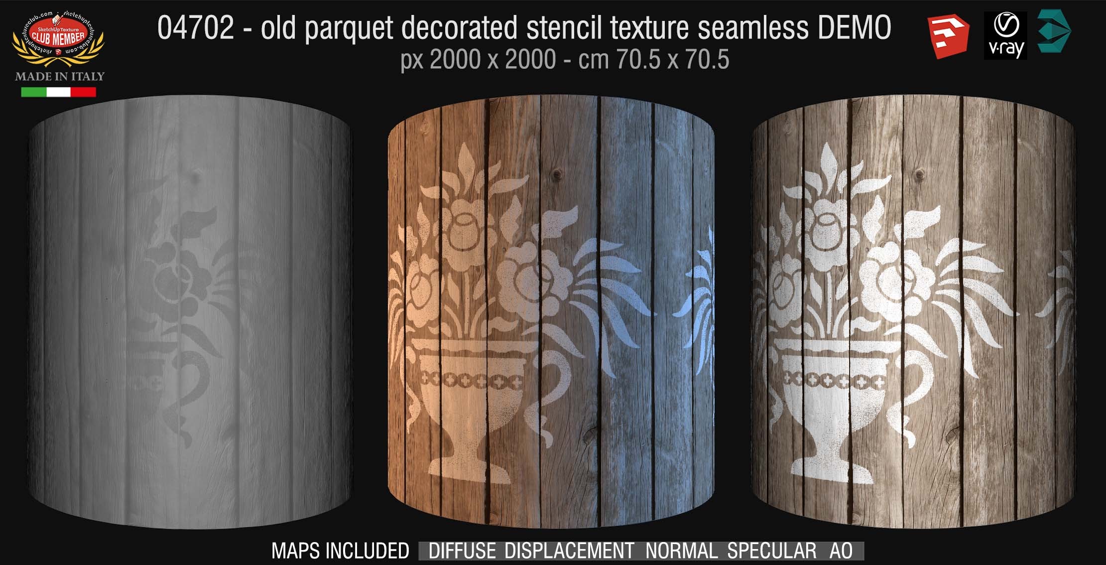 04702 HR Parquet decorated stencil texture seamless + maps DEMO