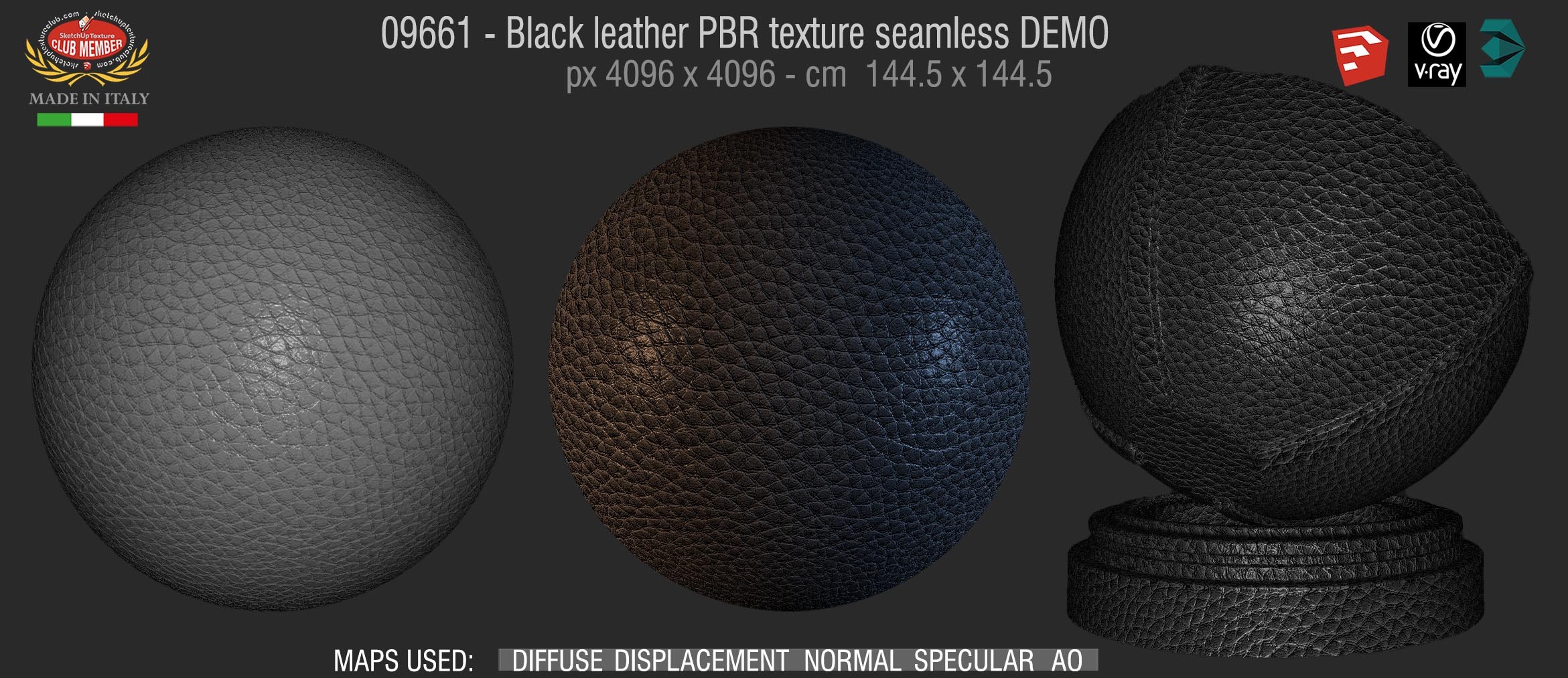 09661 Black leather PBR texture seamless DEMO
