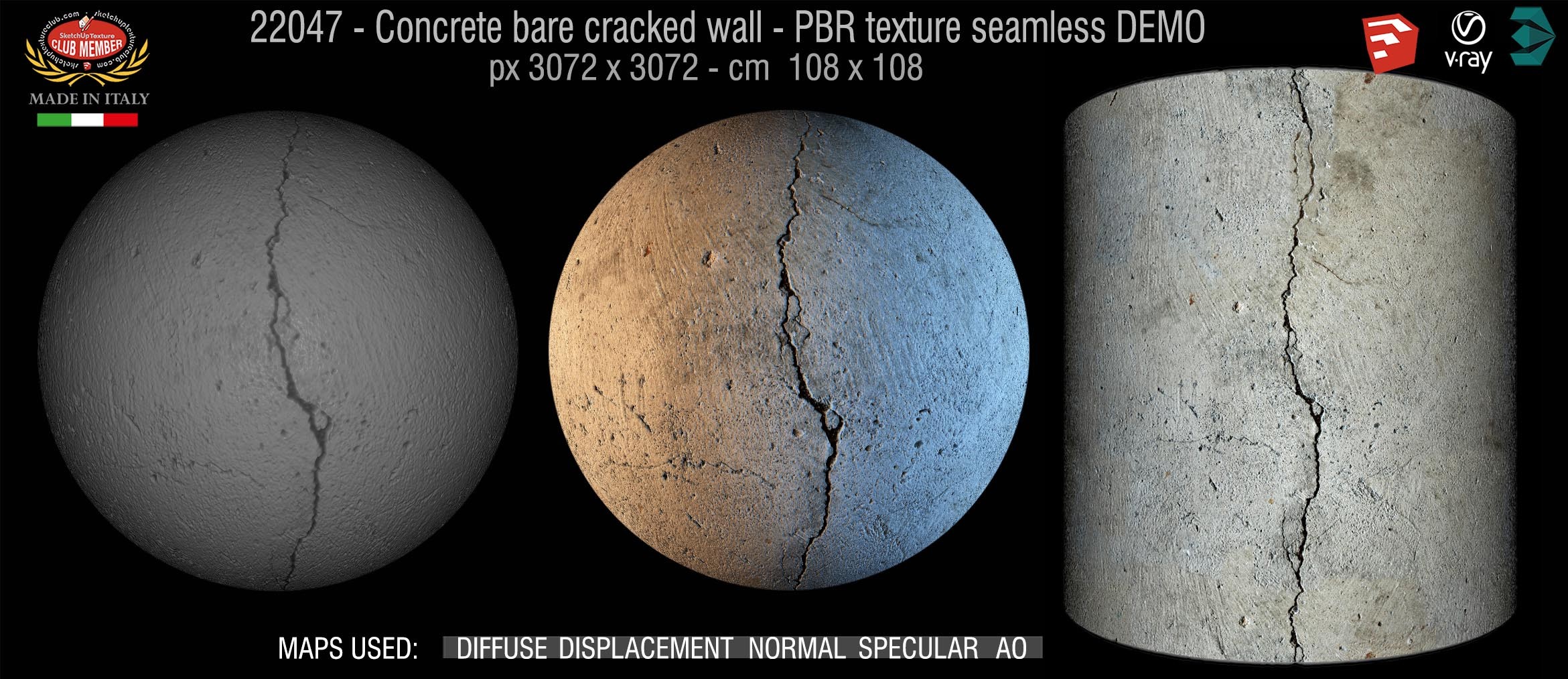 22047 Concrete bare cracked wall PBR texture seamless DEMO