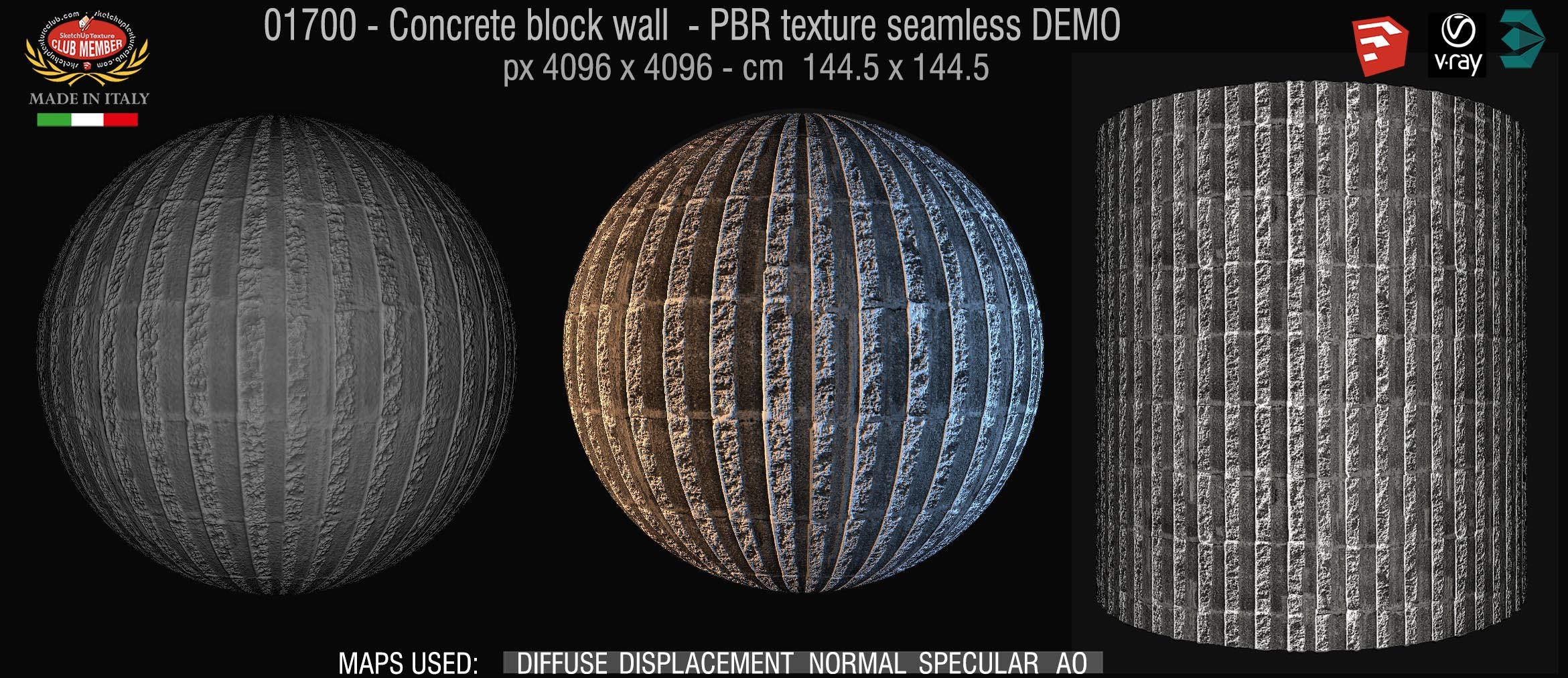 01700 Concrete block wall PBR texture seamless DEMO