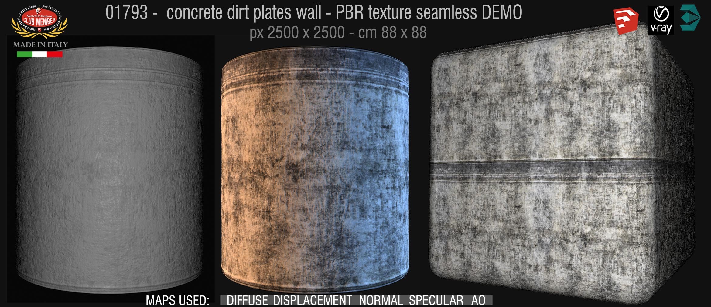 01793 concrete dirt plates wall PBR texture seamless DEMO