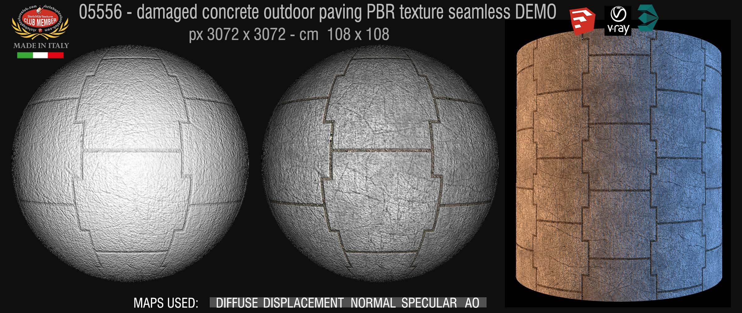 05556 Damaged concrete outdoor paving PBR texture seamless DEMO