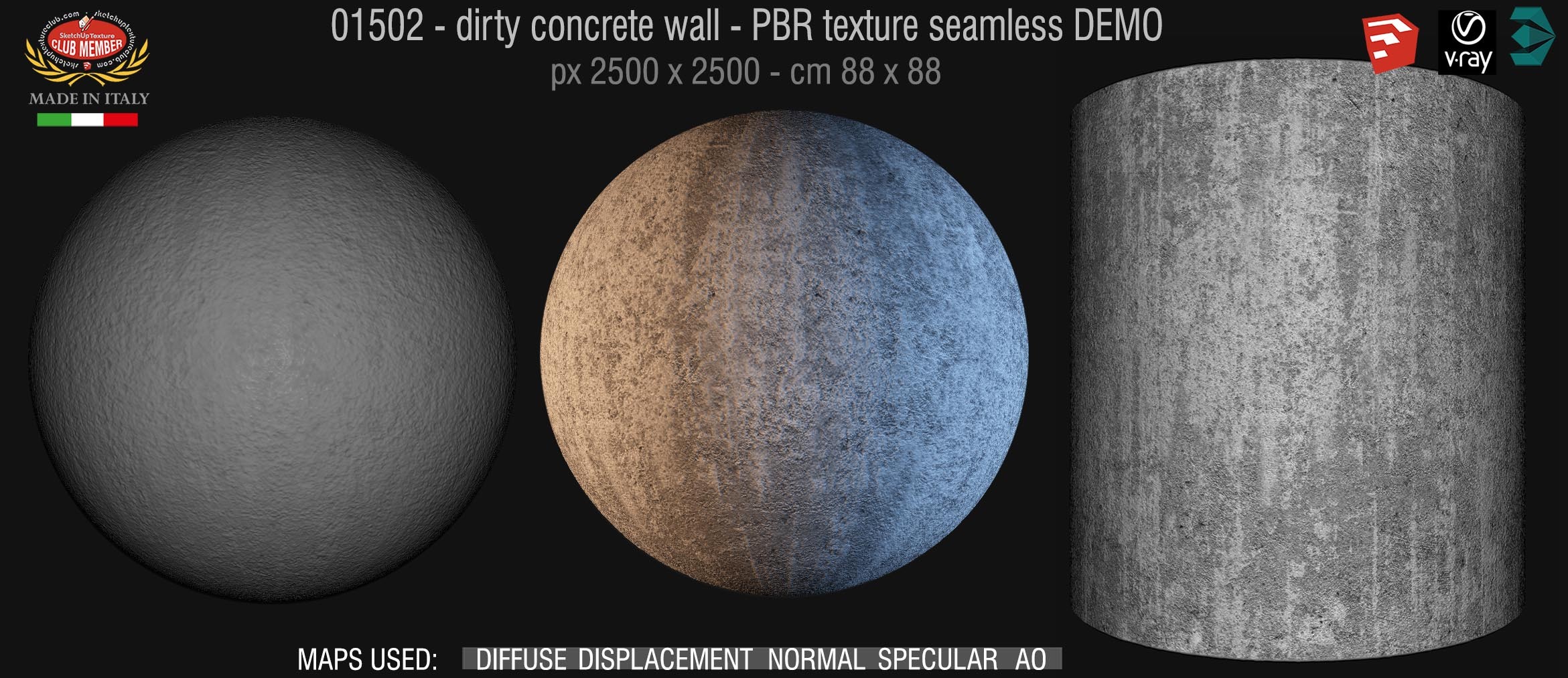 01502 Concrete bare dirty wall PBR texture seamless DEMO