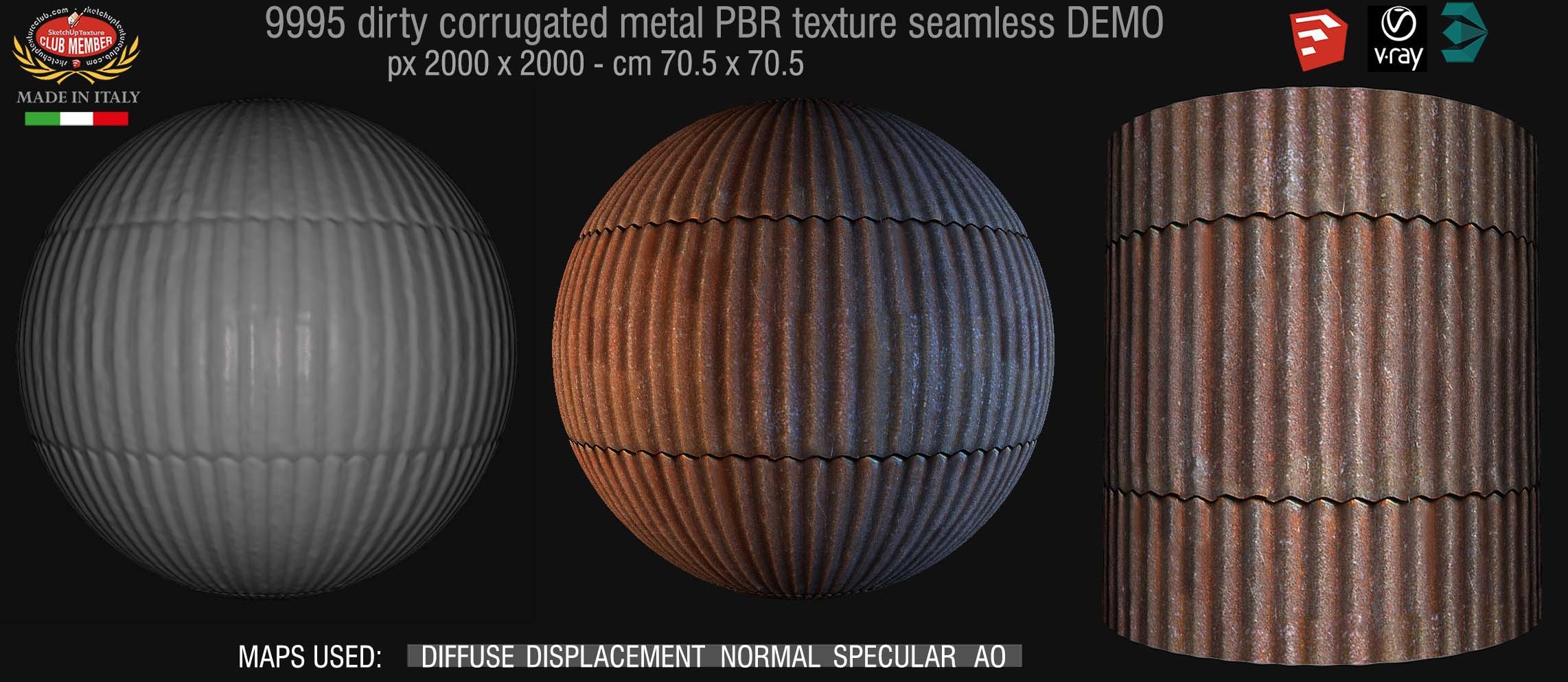 09995 Dirty corrugated metal PBR texture seamless DEMO