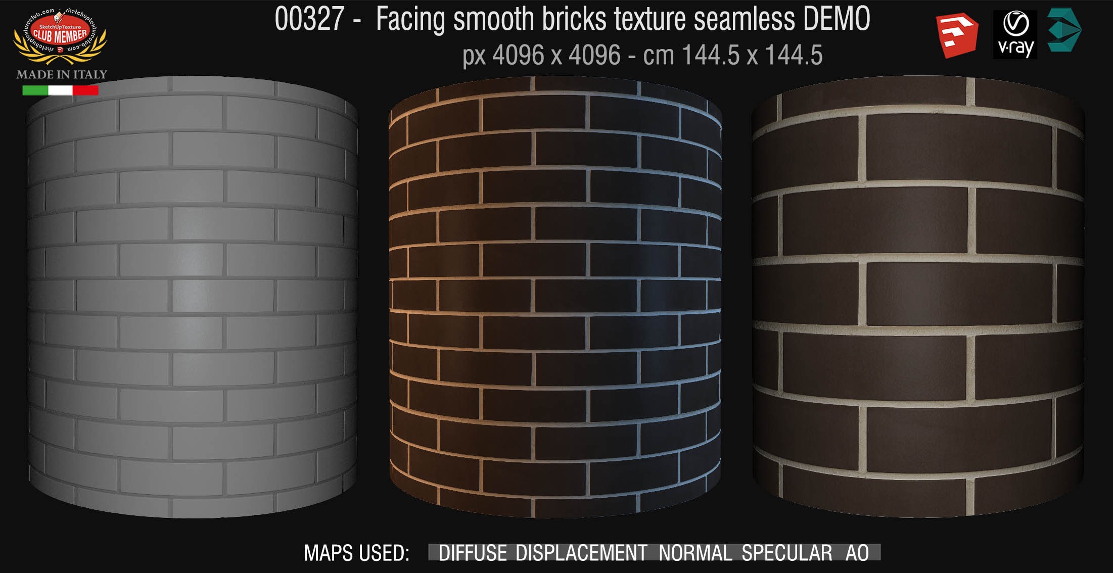 00327 Facing smooth bricks texture seamless + maps DEMO