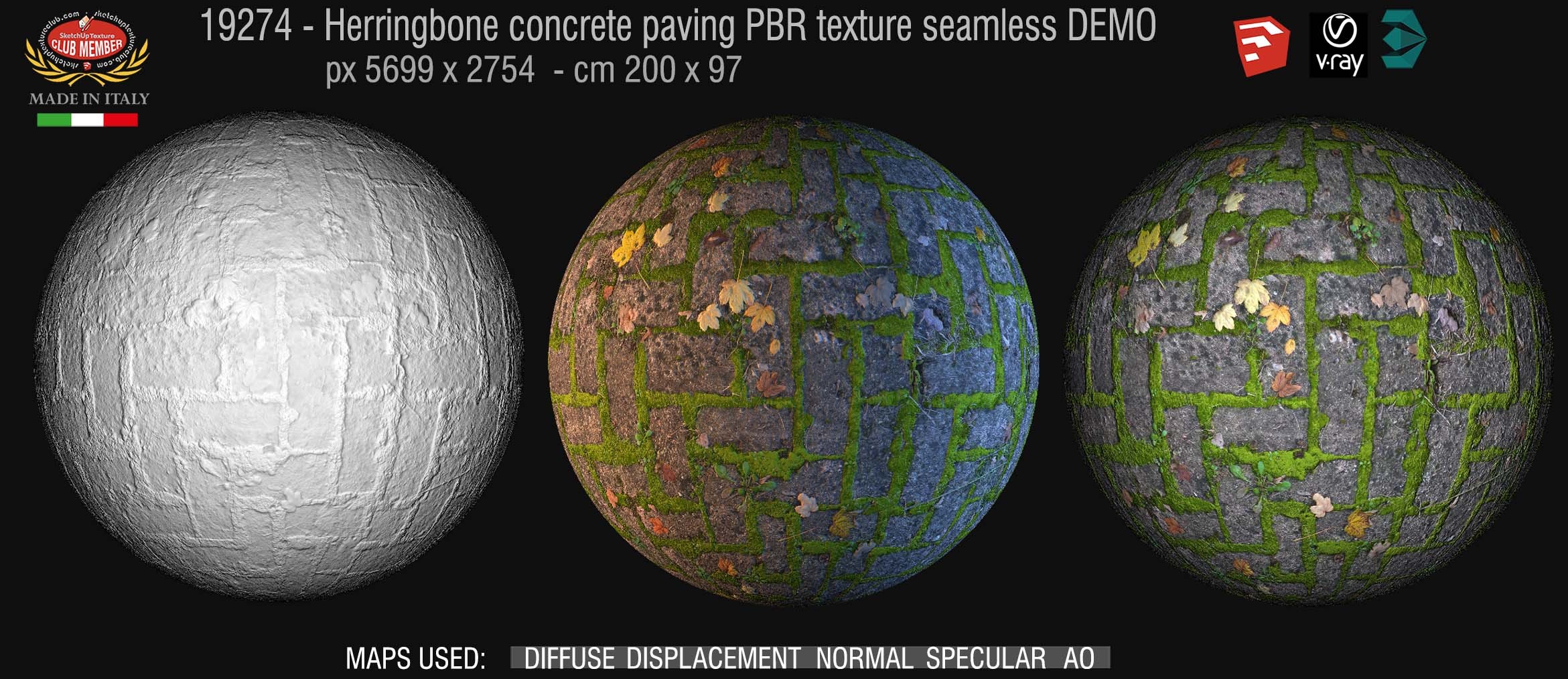 19274 Herringbone concrete paving PBR texture seamless DEMO