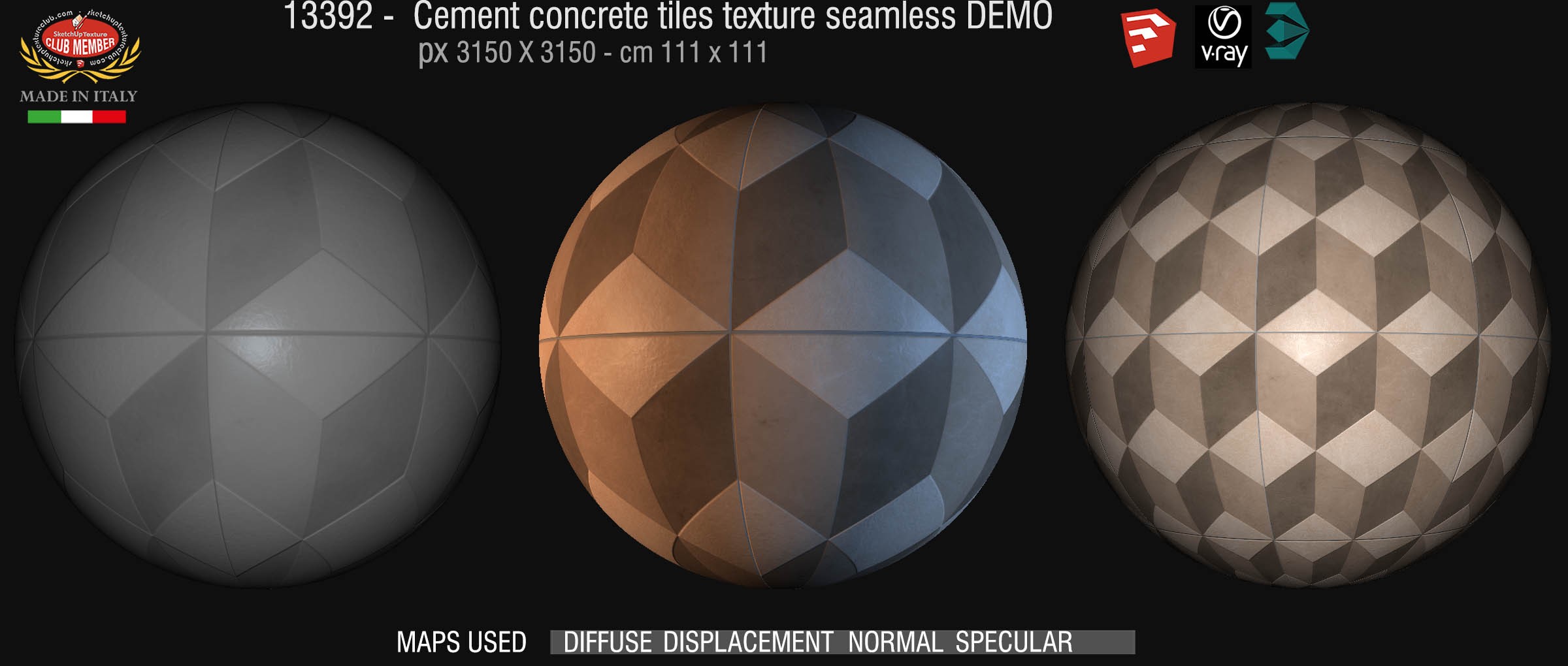 13392 Illusion cement concrete tile texture seamless + maps DEMO