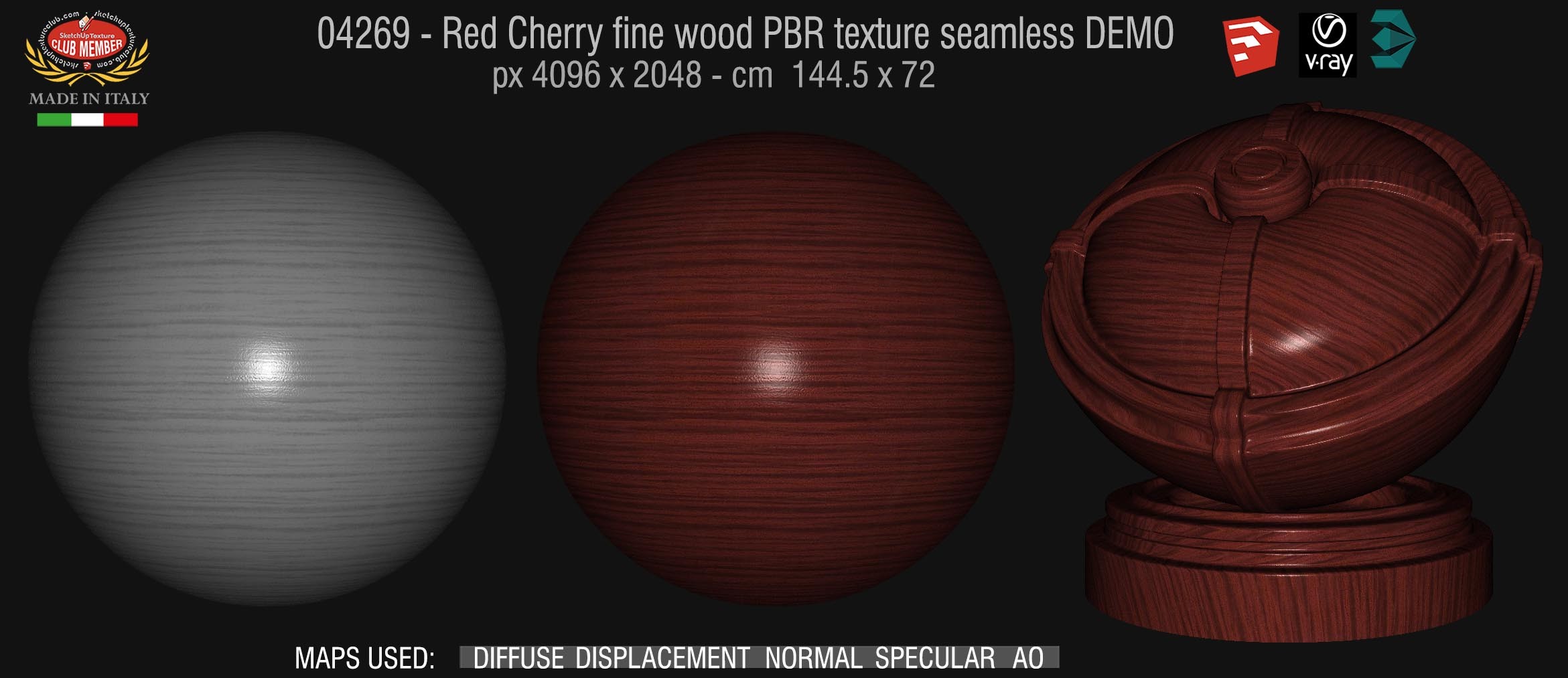 04269 Red Cherry fine wood PBR texture seamless DEMO
