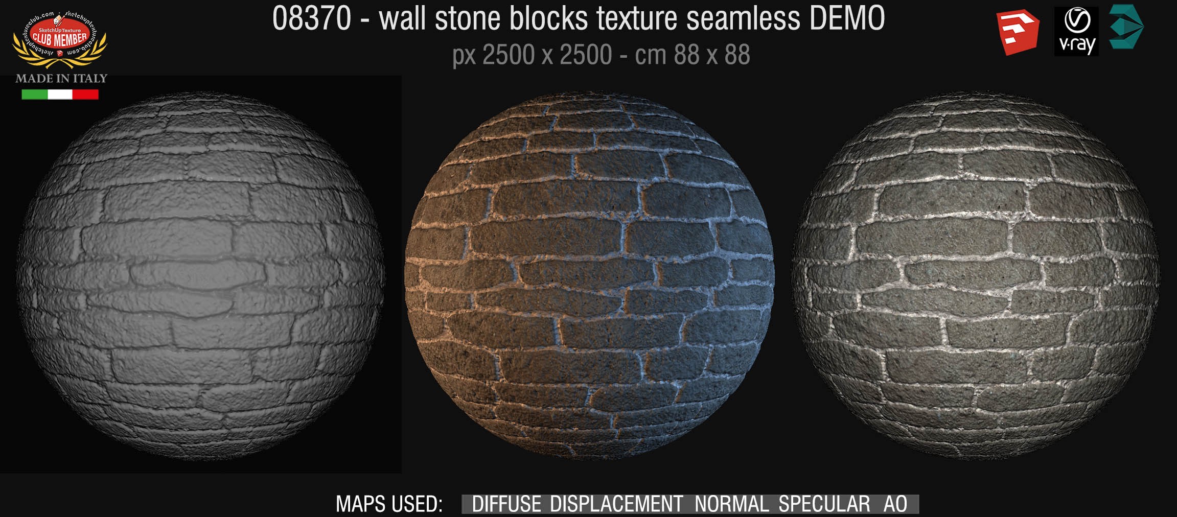 08370 HR Wall stone with regular blocks texture + maps DEMO