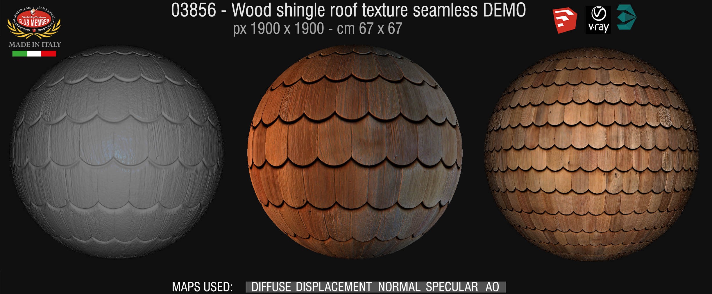 03856 Wood shingle roof texture seamless + maps DEMO