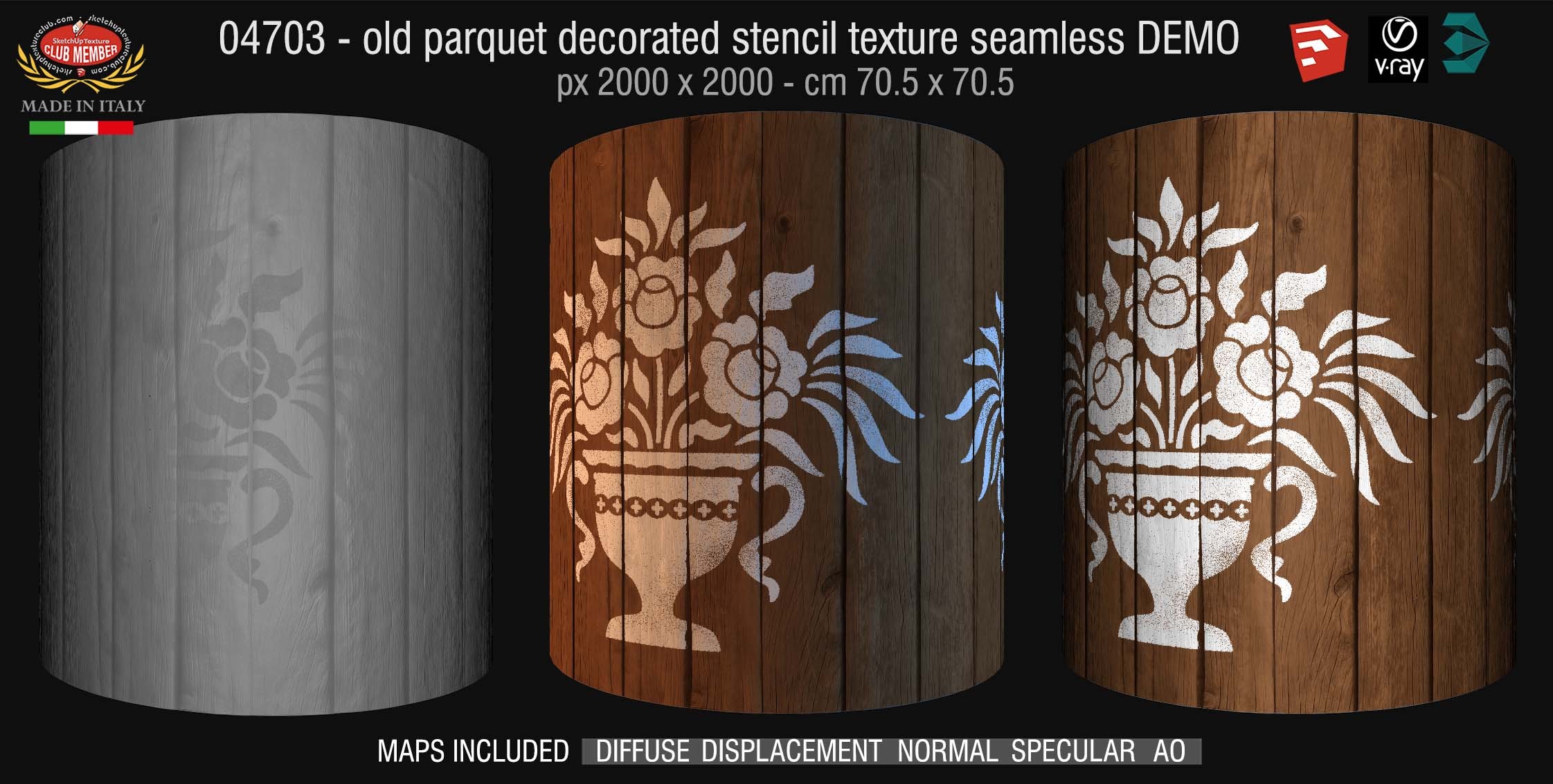04703 HR Parquet decorated stencil texture seamless + maps DEMO