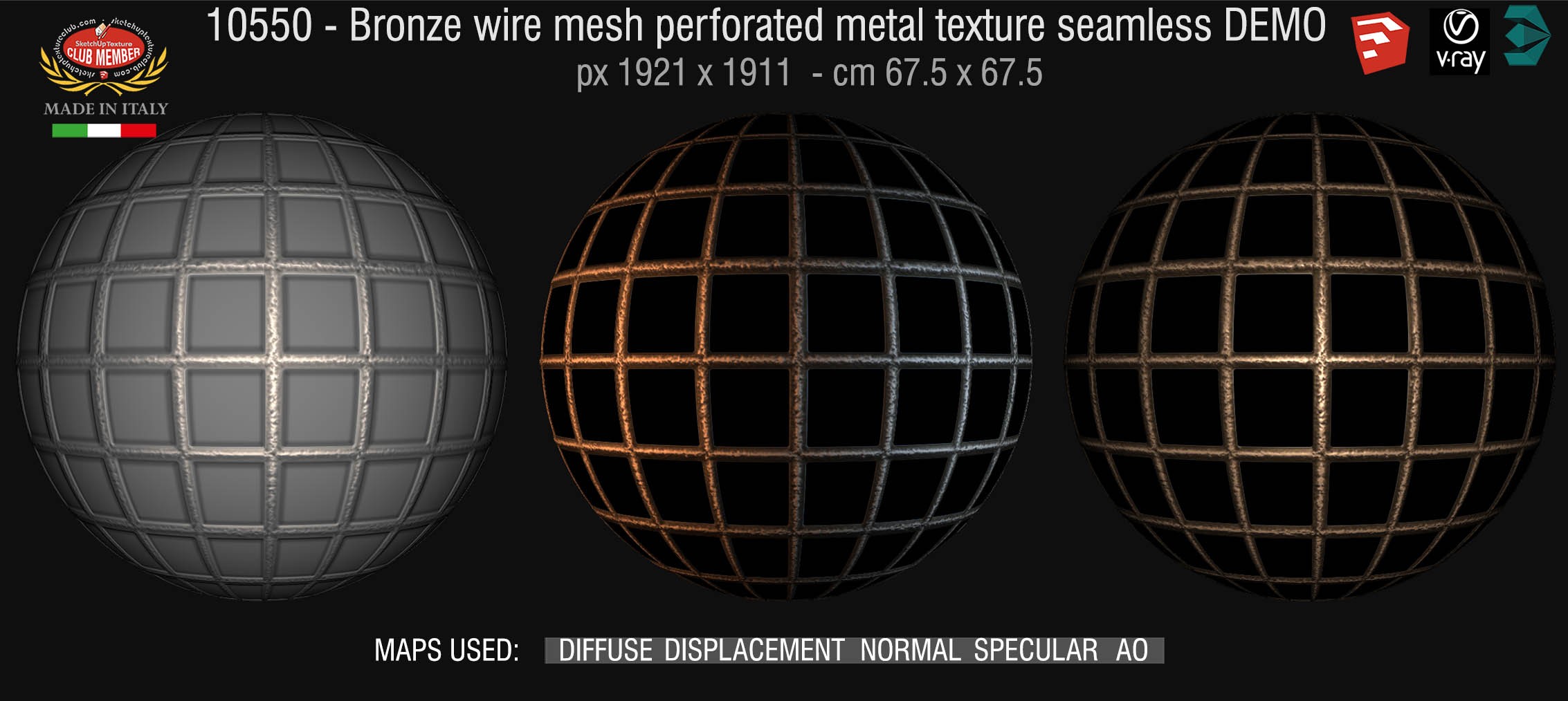 10550 HR Bronze wire mesh perforate metal texture seamless + maps DEMO