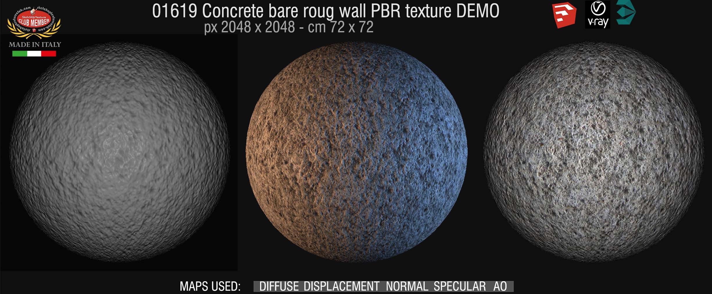 01619 Concrete bare rough wall PBR texture seamless DEMO