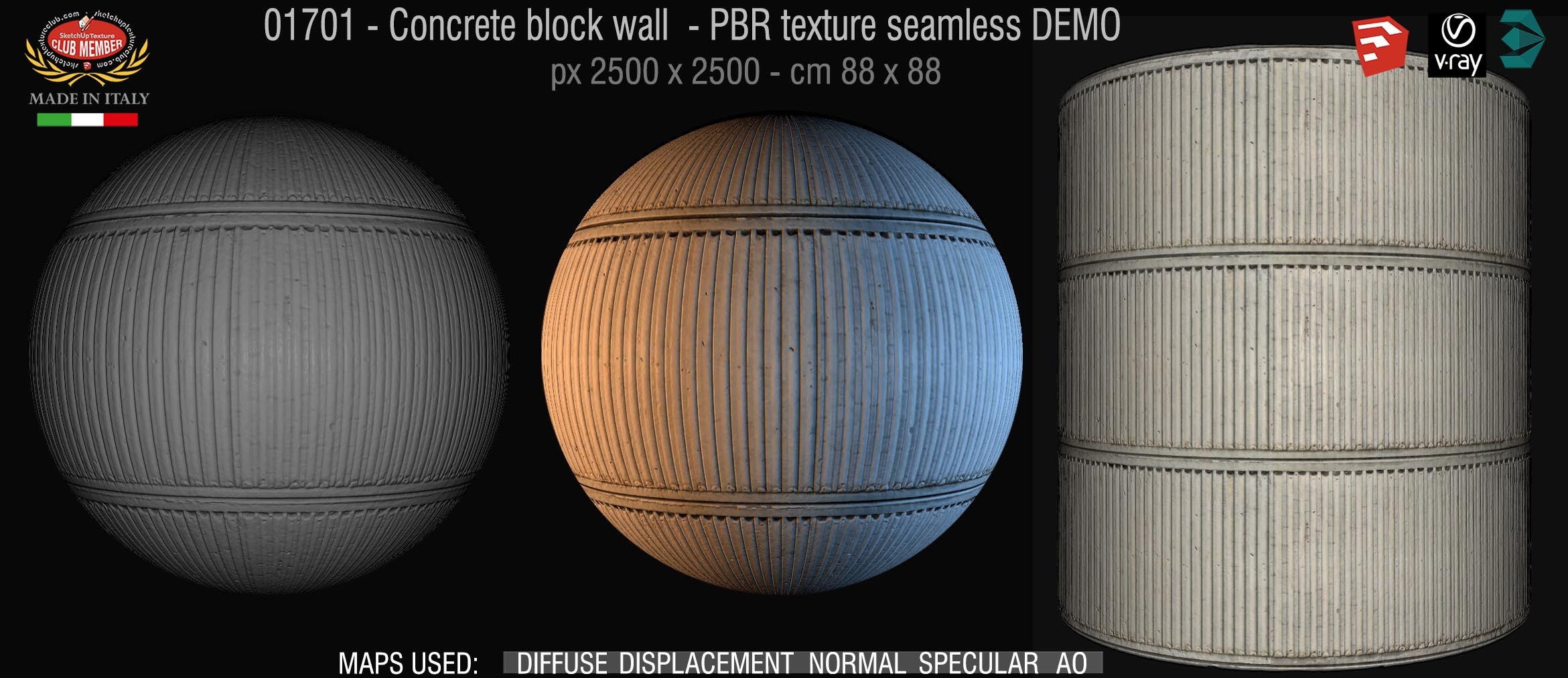 01701 Concrete block wall PBR texture seamless DEMO